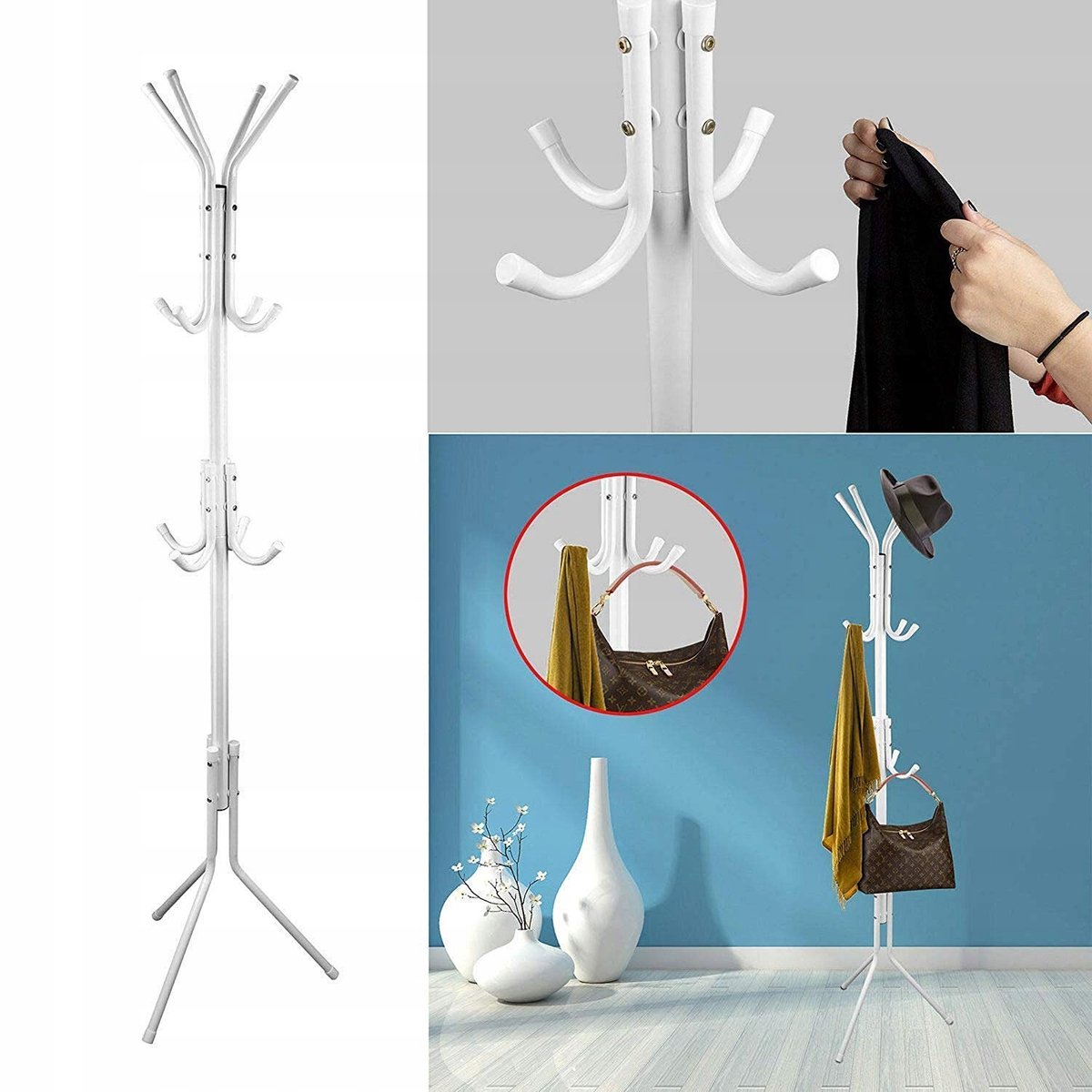 Wit kledingrek staand 175cm met 12 haken