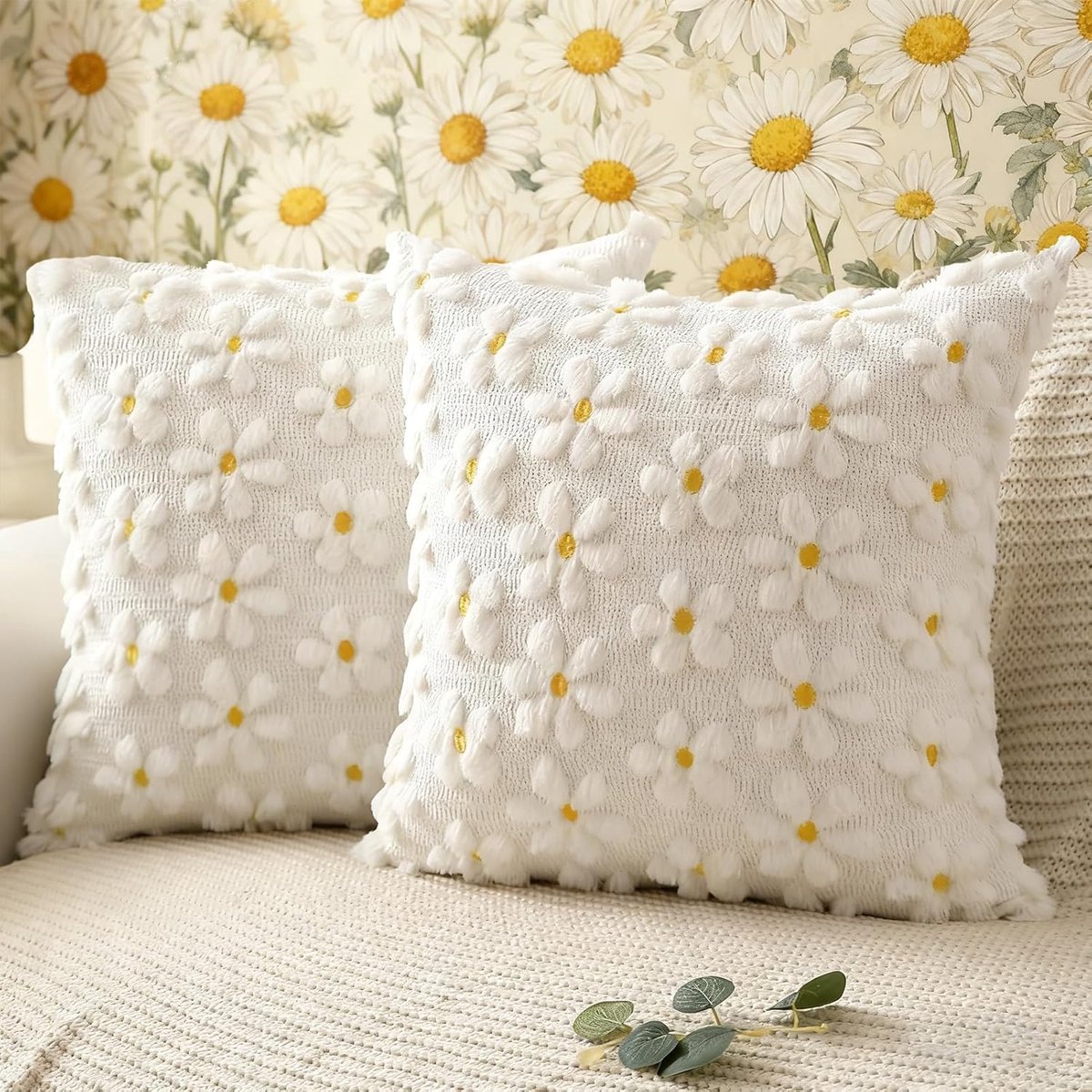 Cushion Covers 45x45cm - Zacht Pluche - Daisy Motief - Decoratief voor Sofa - ShopVlot