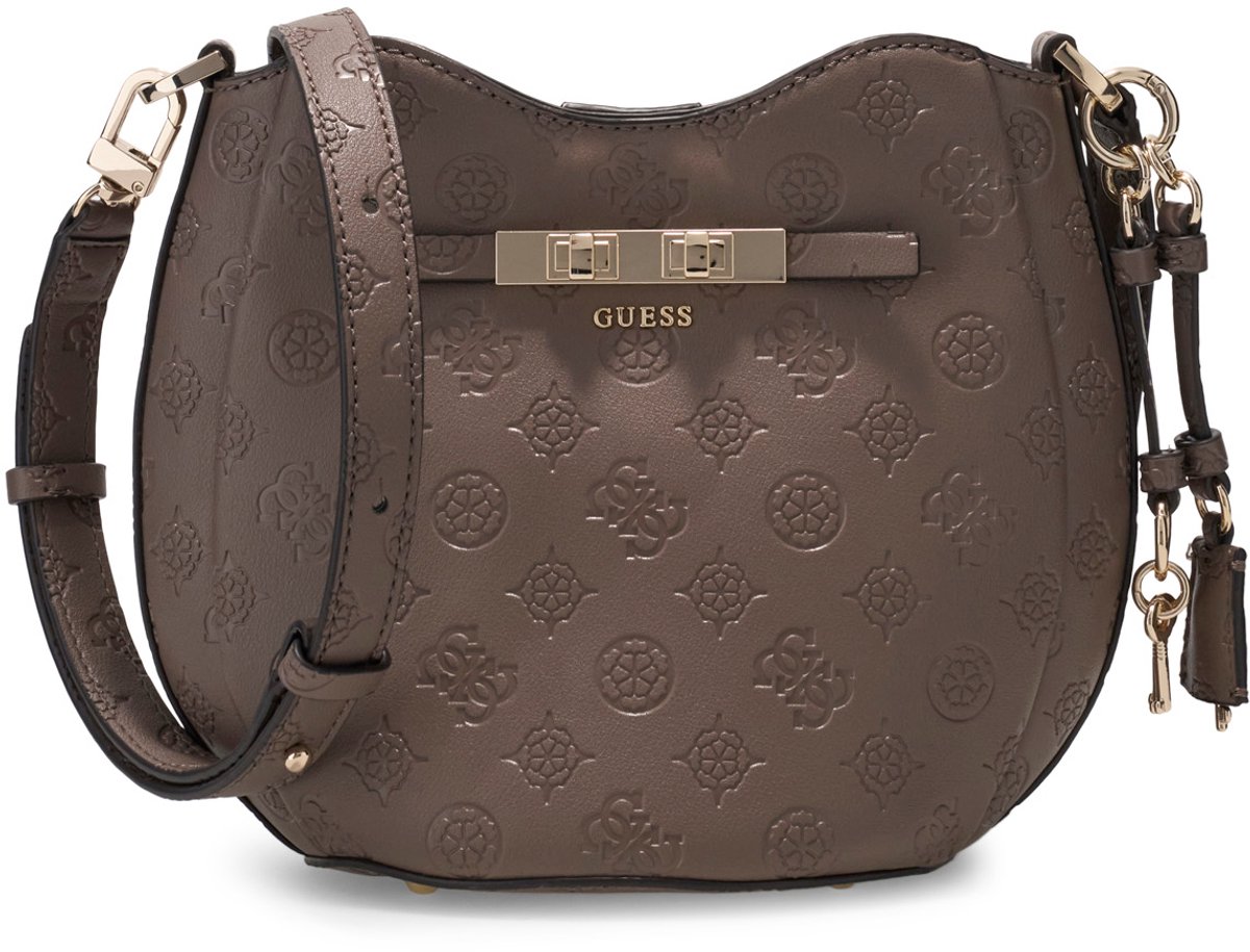 GUESS schoudertas handtas Carmella Crossbody Bucket Bag Taupe Logo