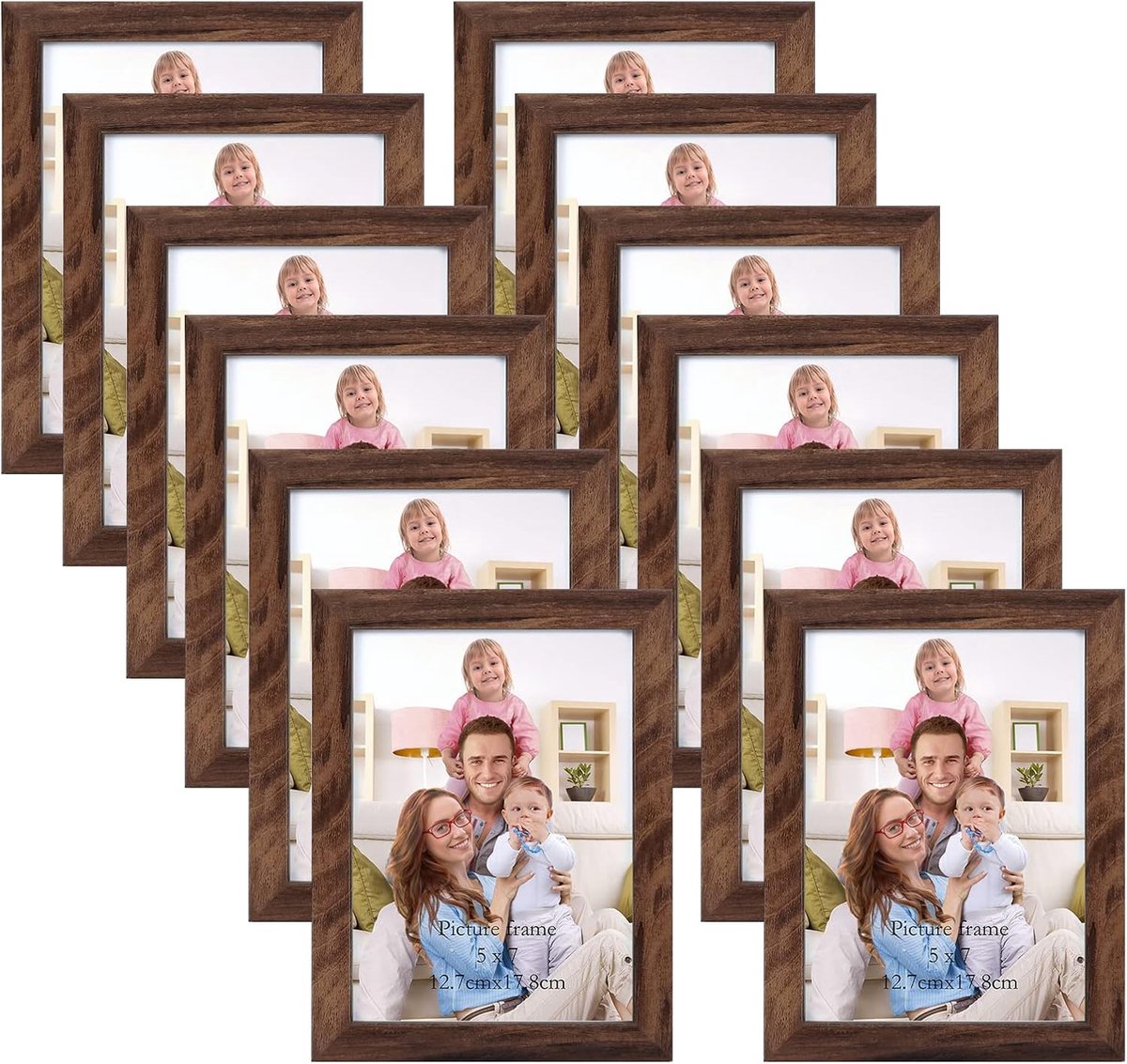 Foto lijst set 13 x 18 cm - Houten textuur - 12 stuks - Geschikt voor muurdecoratie - ShopVlot