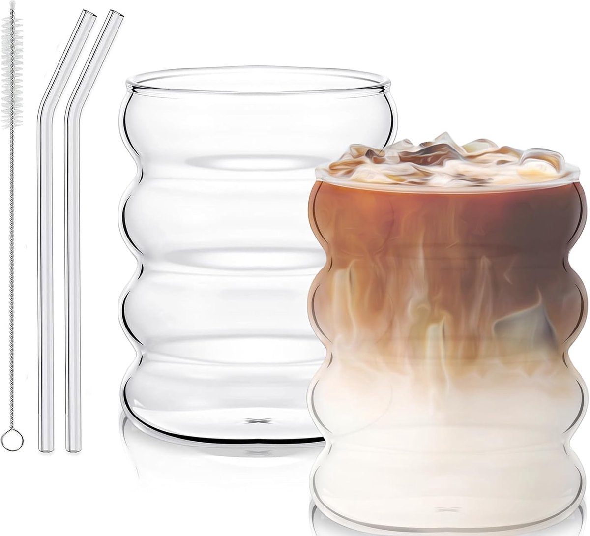 Ribbel glazen 300 ml - set van 2 - borosilicaatglas - creatief golfdesign - ideaal voor dranken - ShopVlot
