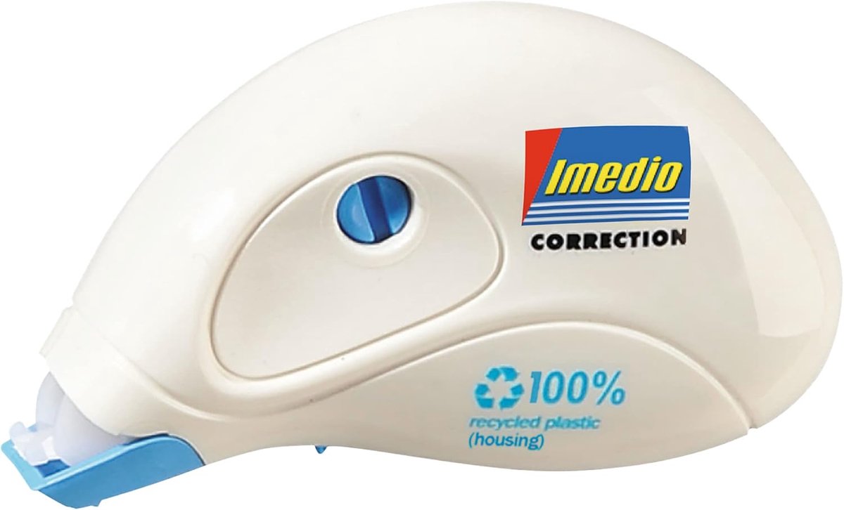 Correctietape 10m x 5mm - direct schrijfbaar - 100% gerecycled plastic - ideaal voor papiercorrecties - ShopVlot