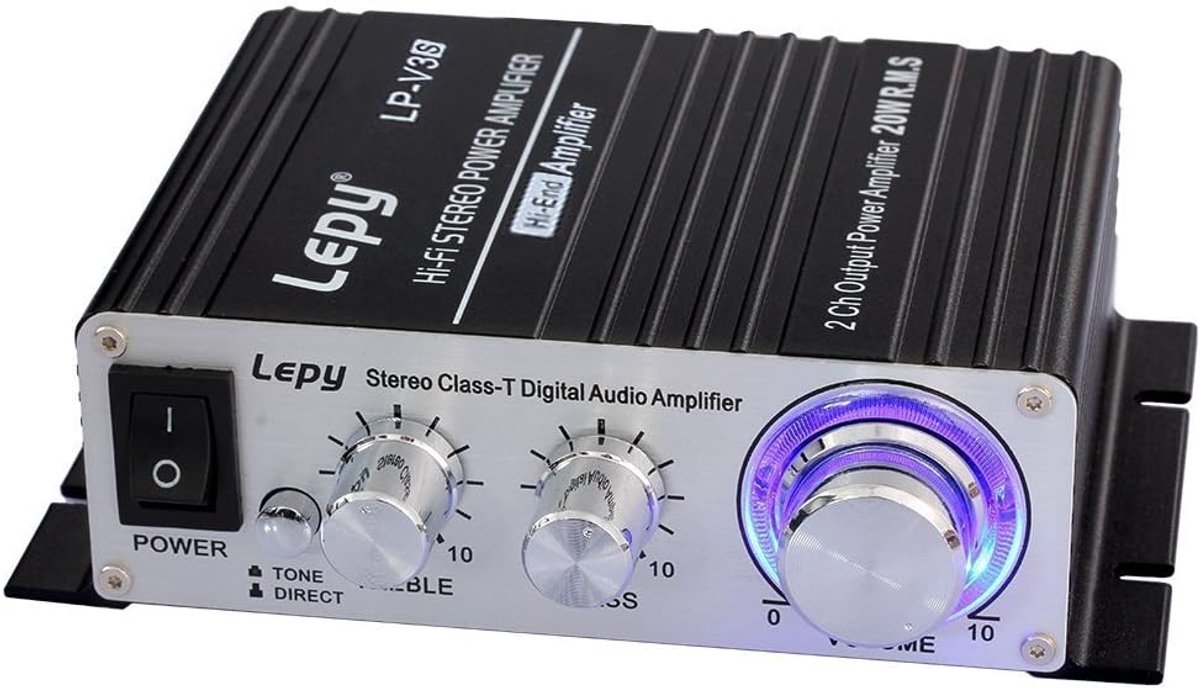 Digitale versterker 25W - aluminium behuizing - meerdere audio-ingangen - perfect voor muziekstreaming - ShopVlot