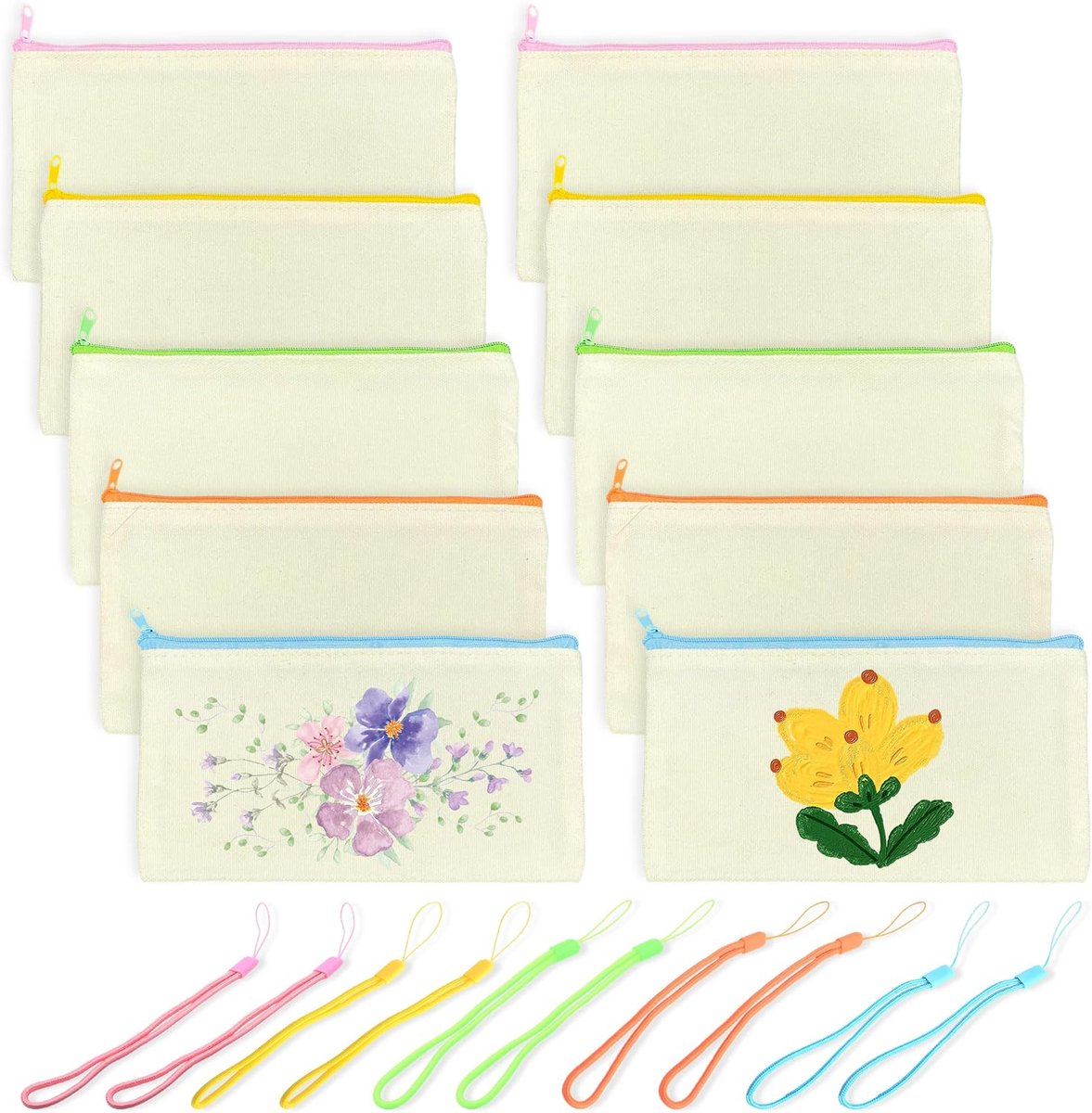 Tasje 21x12cm - Katoenen zak met rits - 10 stuks in 5 kleuren - Creatief knutselproject - ShopVlot