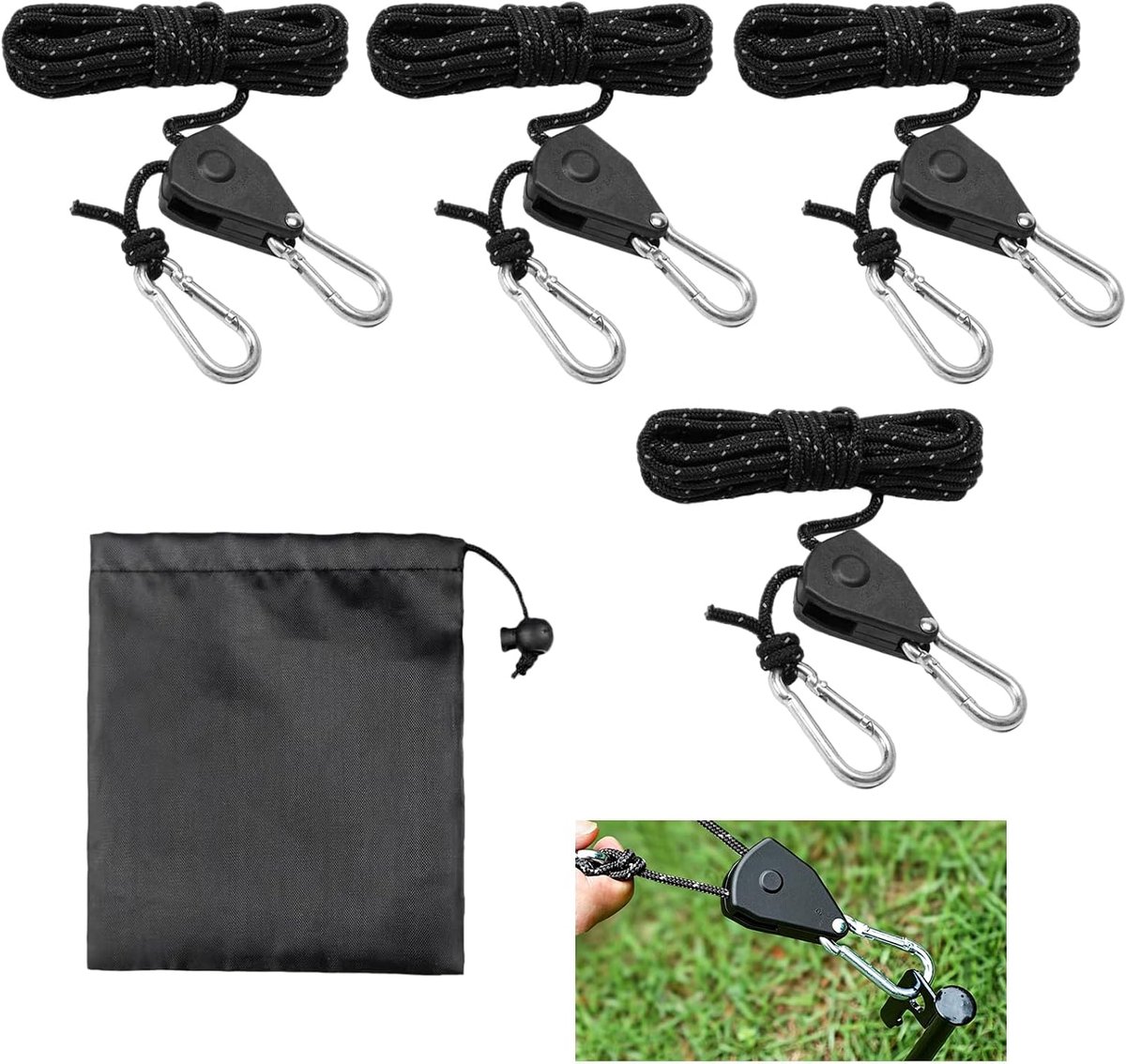 Tenttouw 4 x 4 mm - 4 m verstelbaar - robuust met ratel - ideaal voor tenten - ShopVlot