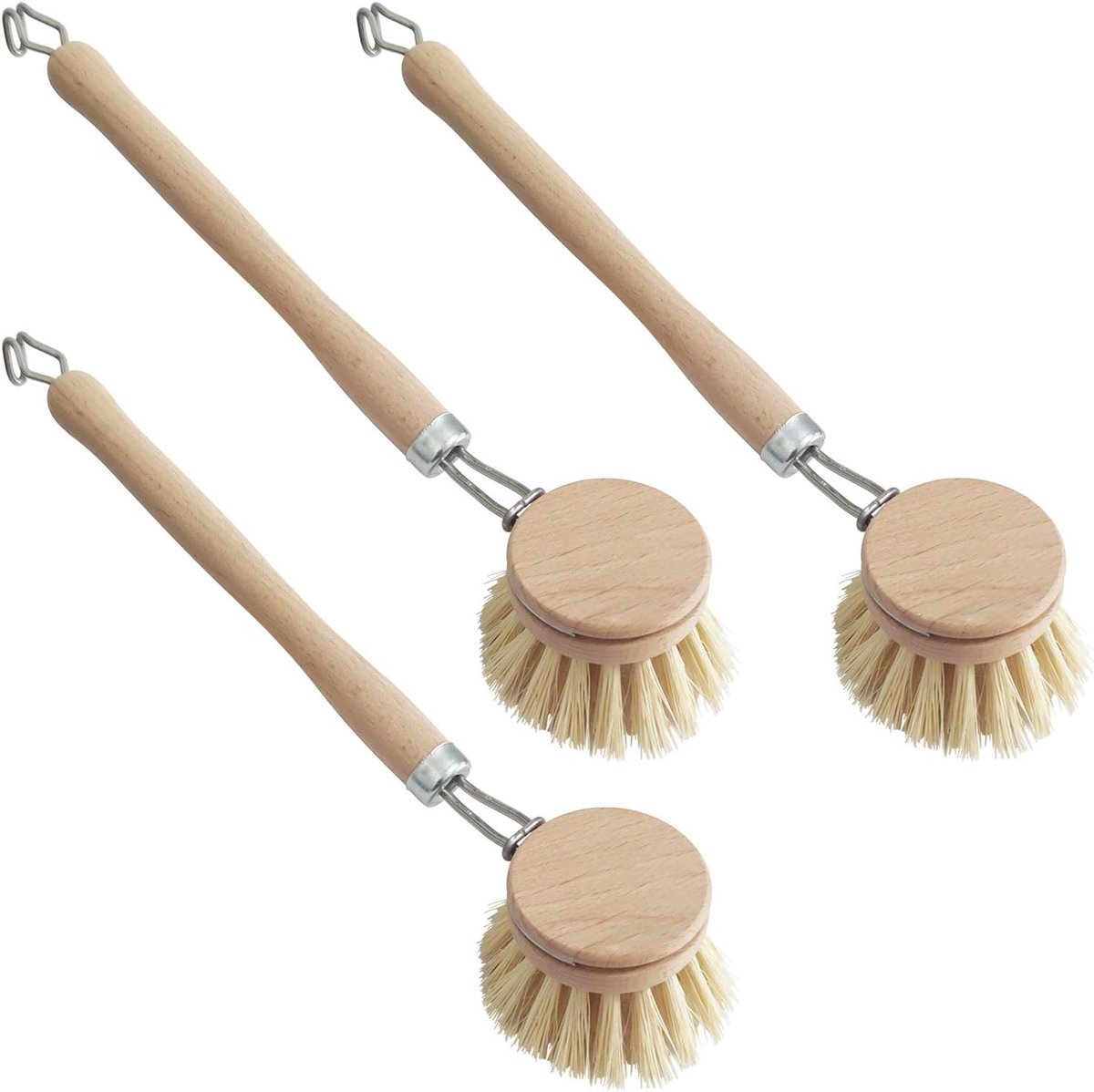 Afwasborstel Set van 3 - Houten Borstels - Vervangbare Borstels - Ideaal voor Keukenreiniging - ShopVlot