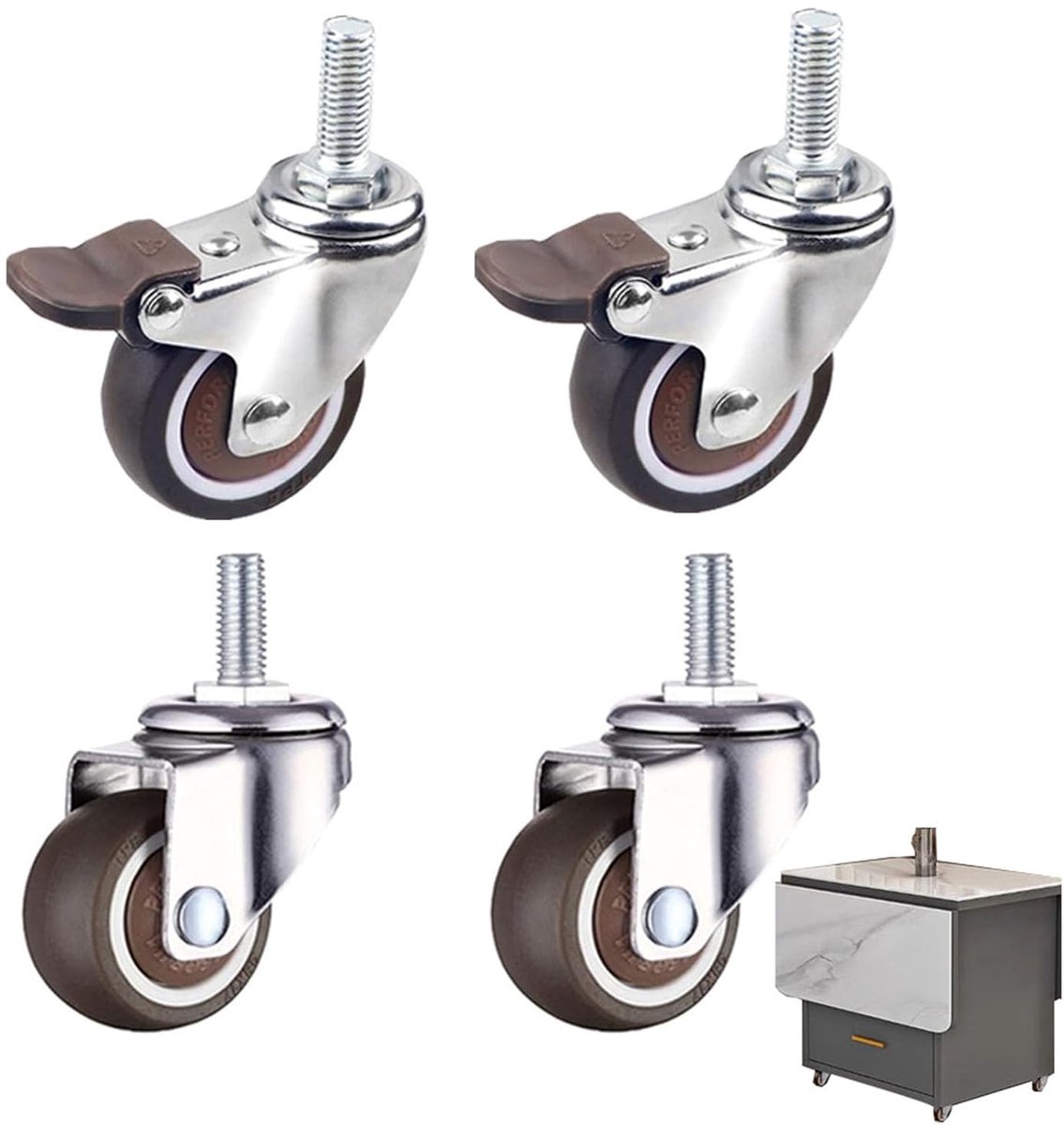 Meedraaiende meubels wielen M8 - 360° rubber wielen - 2 met rem + 2 zonder rem - ideaal voor meubelverplaatsing - ShopVlot