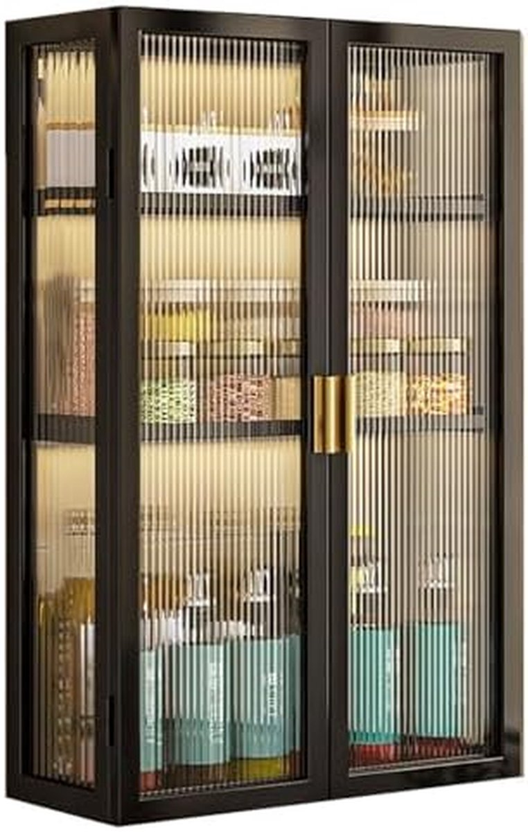 Metalen Wandkast - Opbergkast Badkamer - Badkamer Organiseren - Glazen Deur - 14 cm Breed - Zwart