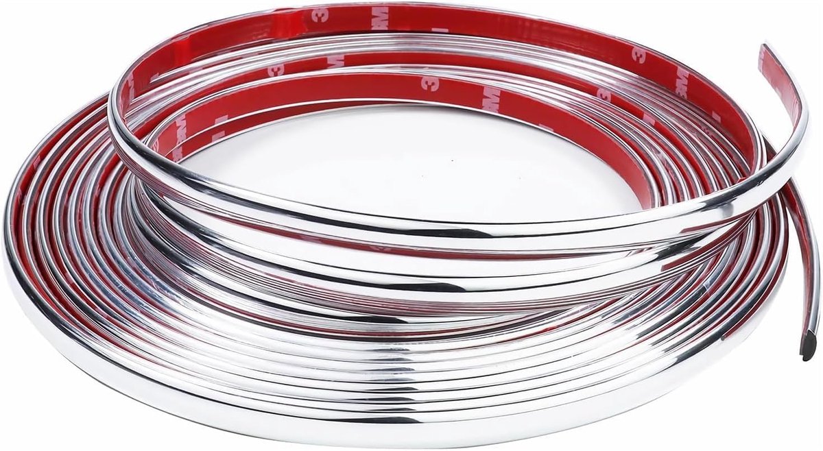 Zelfklevende trimstrip 6mm x 5m - chroomkleur - D-profiel - voor stijlvolle autodecoratie - ShopVlot