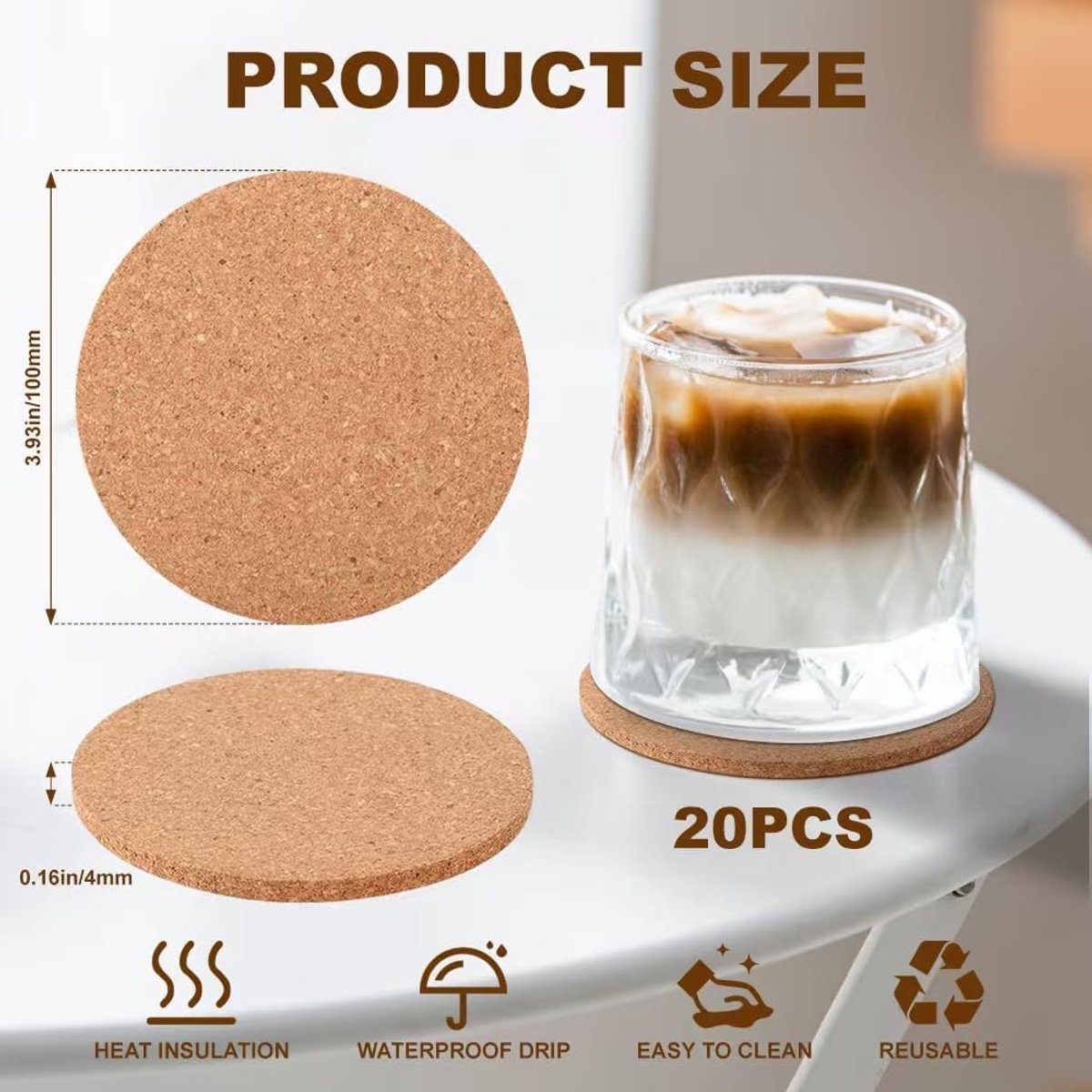 Coasters rond 10 cm - kurk - retro design - beschermt oppervlakken - ShopVlot