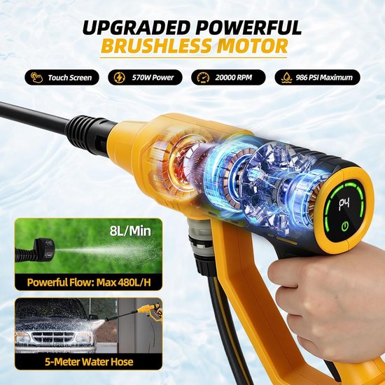 Draadloze hogedrukreiniger 68 bar - 4 werkmodi - 6-in-1 mondstuk - ideaal voor auto en tuin - ShopVlot — afbeelding 5