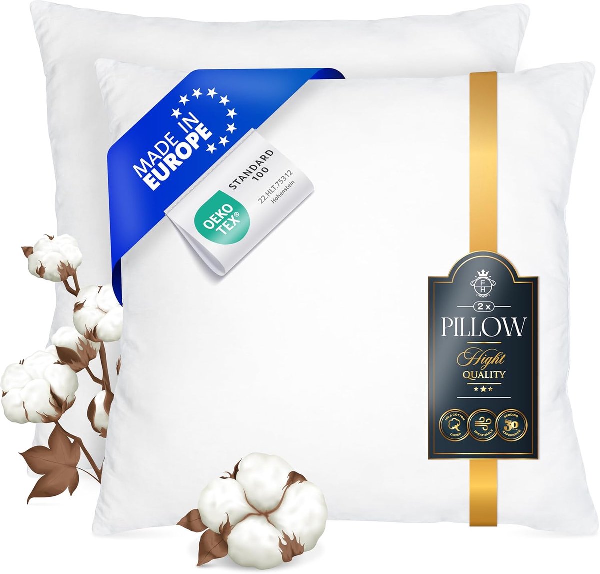 Kussen 65 x 65 cm - Set van 2 - Zachte microvezel - Ideaal voor allergieën en optimale nekondersteuning - ShopVlot