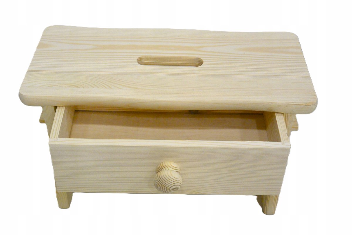 Hoge houten kruk met lade - Stevig en natuurlijk