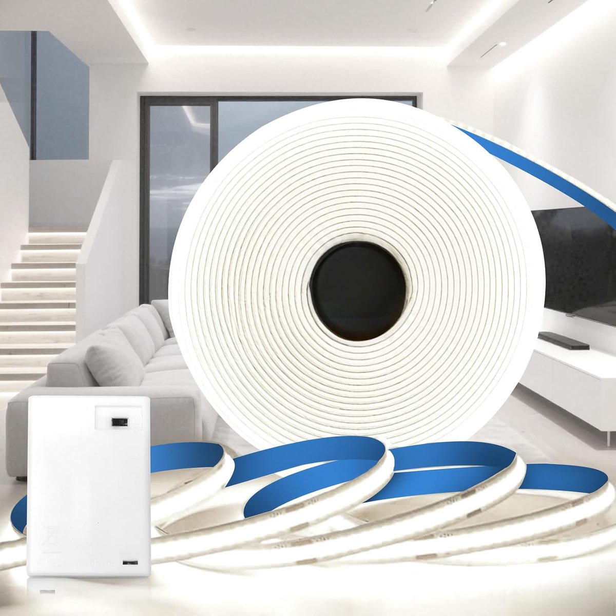 LED Strip Lichtketting 2M - Batterijgevoed - 6000K Wit Licht - Ideaal voor Keuken en Trappen - ShopVlot