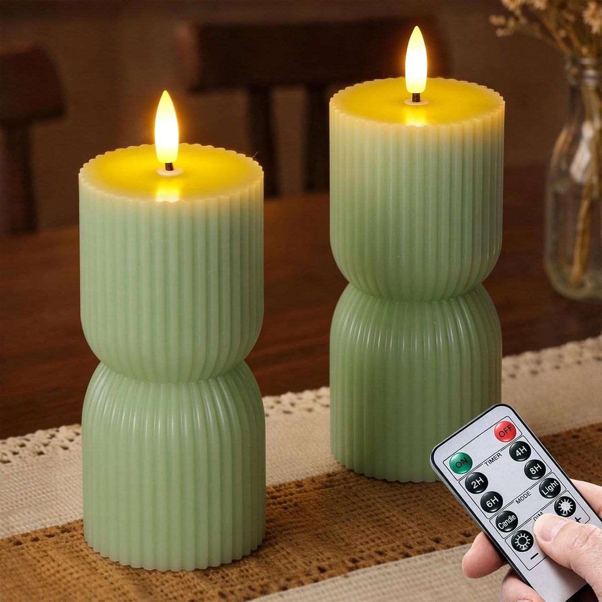 Vlamloze LED-kaarsen set van 2 - geribbelde stompkaarsen van echte was - flikkerende 3D-lont - sfeervolle woondecoratie - ShopVlot