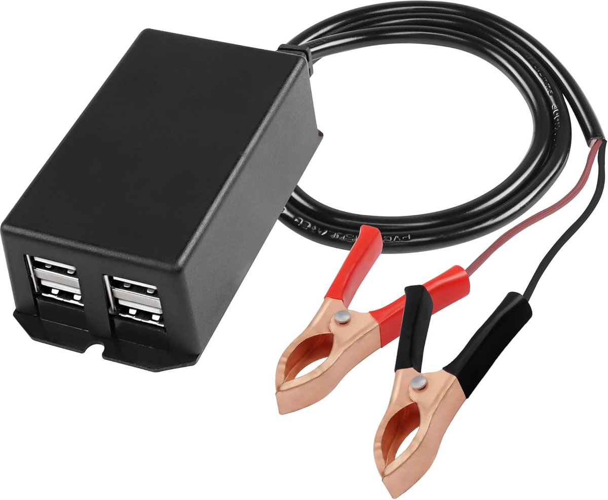 DC-converter 12V 24V naar 5V 3A - 4-poorts USB snellader - Krokodillenklem - Ideaal voor motoren - ShopVlot