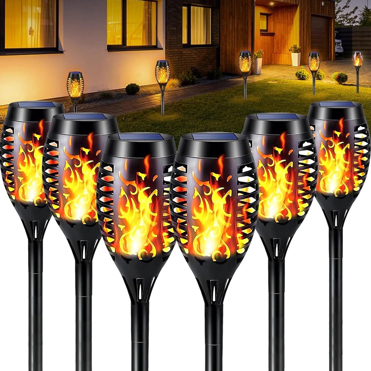 Zonnelampen met vlam, 6 stuks - zaklamp op zonne-energie - IP65 waterdicht - sfeervolle verlichting voor tuin - ShopVlot