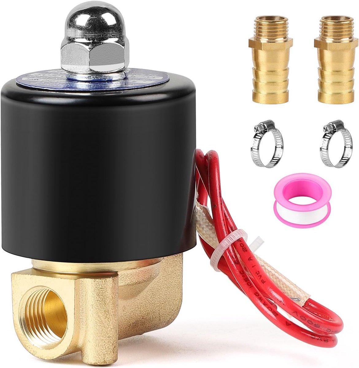 Solenoïde klep G1/4 inch - messing AC 220V NC - 2 x 14mm aansluiting - ideaal voor water en lucht - ShopVlot