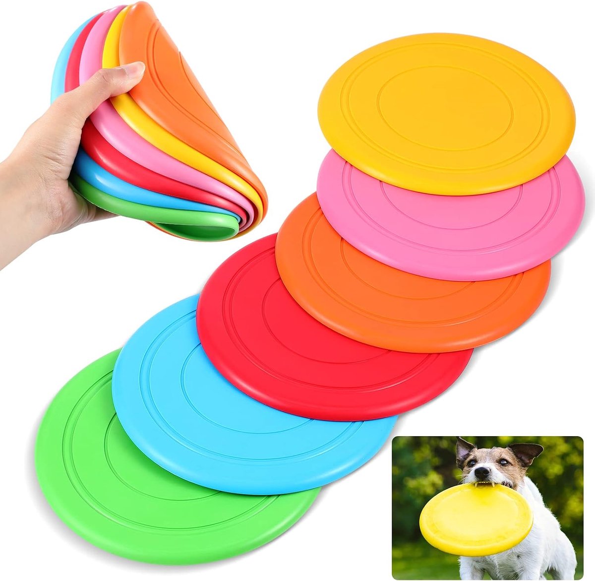 Claoner Honden frisbee werpschijf - Trainingsschijf voor honden - Set van 6 siliconen - 18cm - 6 kleuren - Voor tuin, verjaardag en sportfeesten