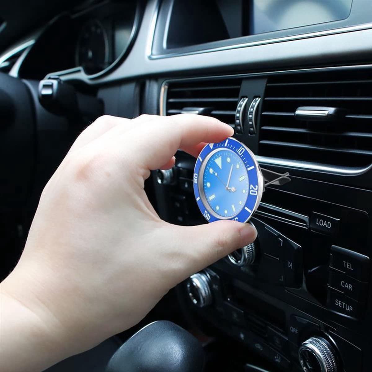 Auto klok - 5x5 cm - aluminium - blauwe quartz klok - eenvoudig te bevestigen - ShopVlot