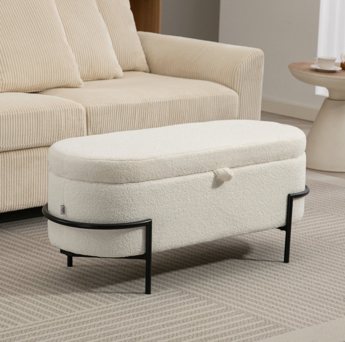 STILVORA Opberghocker - 114,5 X 40 X 48 Cm - Met Opbergruimte En Zachte Zitting - Voor Woonkamer En Slaapkamer - Stof - Crèmewit
