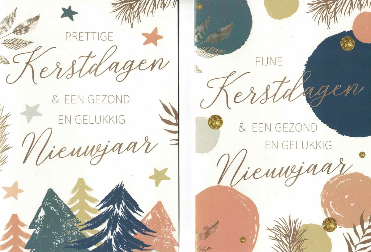 Wenskaarten - kerstkaart - set van 8 - 8 luxe kerstkaarten - 2 x 4 luxe kerstkaarten met envelop