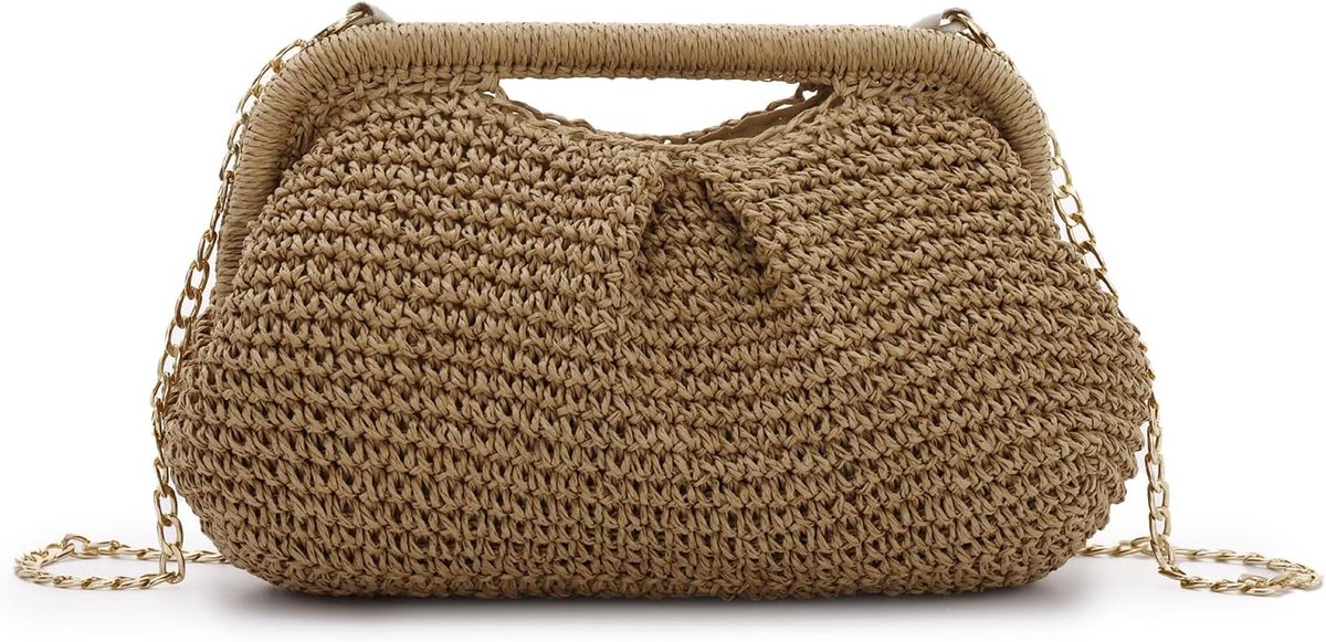 Gevlochten tas 'Cloud Dumpling' - strandtas van gevlochten stro - met schouderriem - perfect voor zomeravonden - ShopVlot