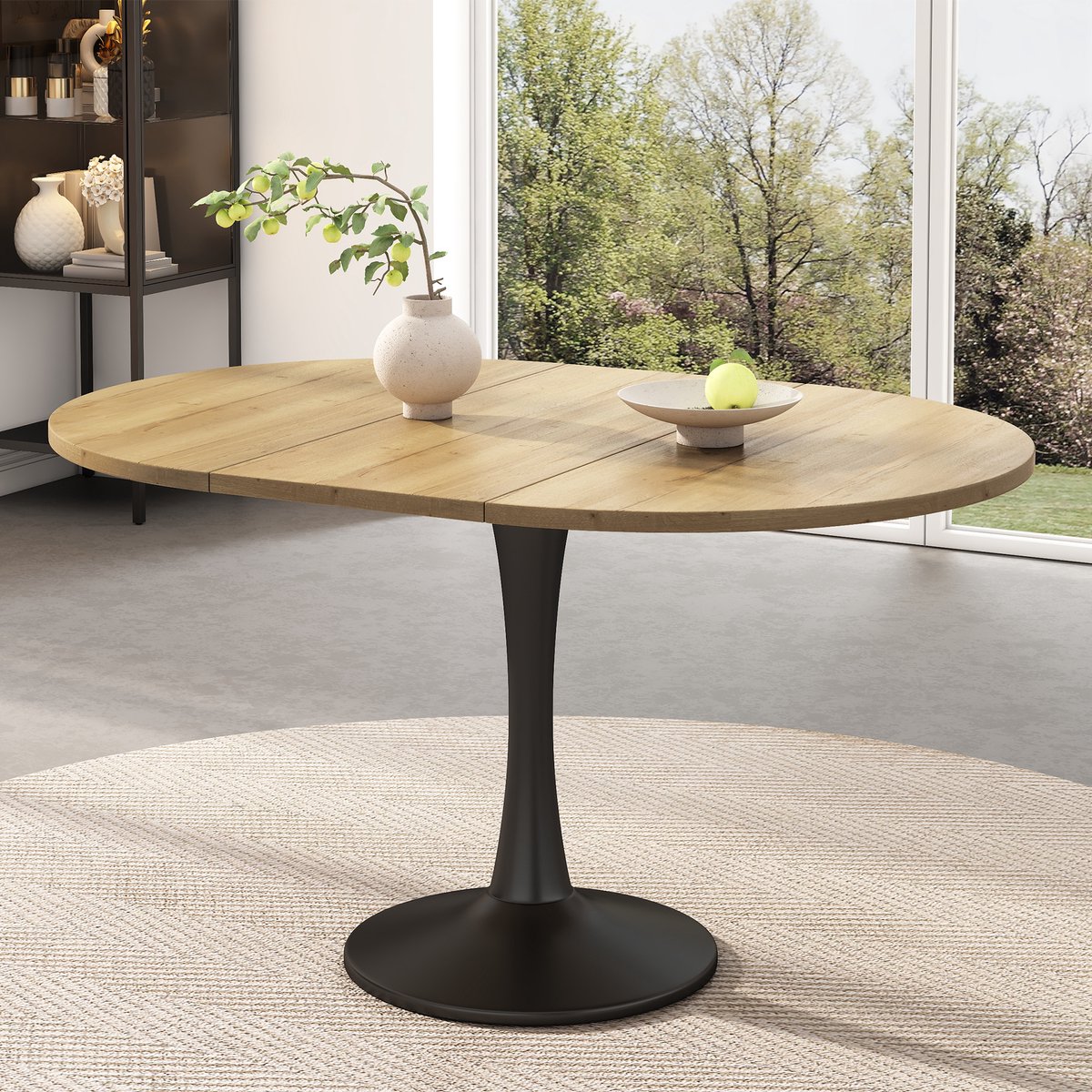Uitklapbare Eettafel 100/140x100 cm - Ovale Eettafel Met Uitschuiffunctie - MDF Eiken