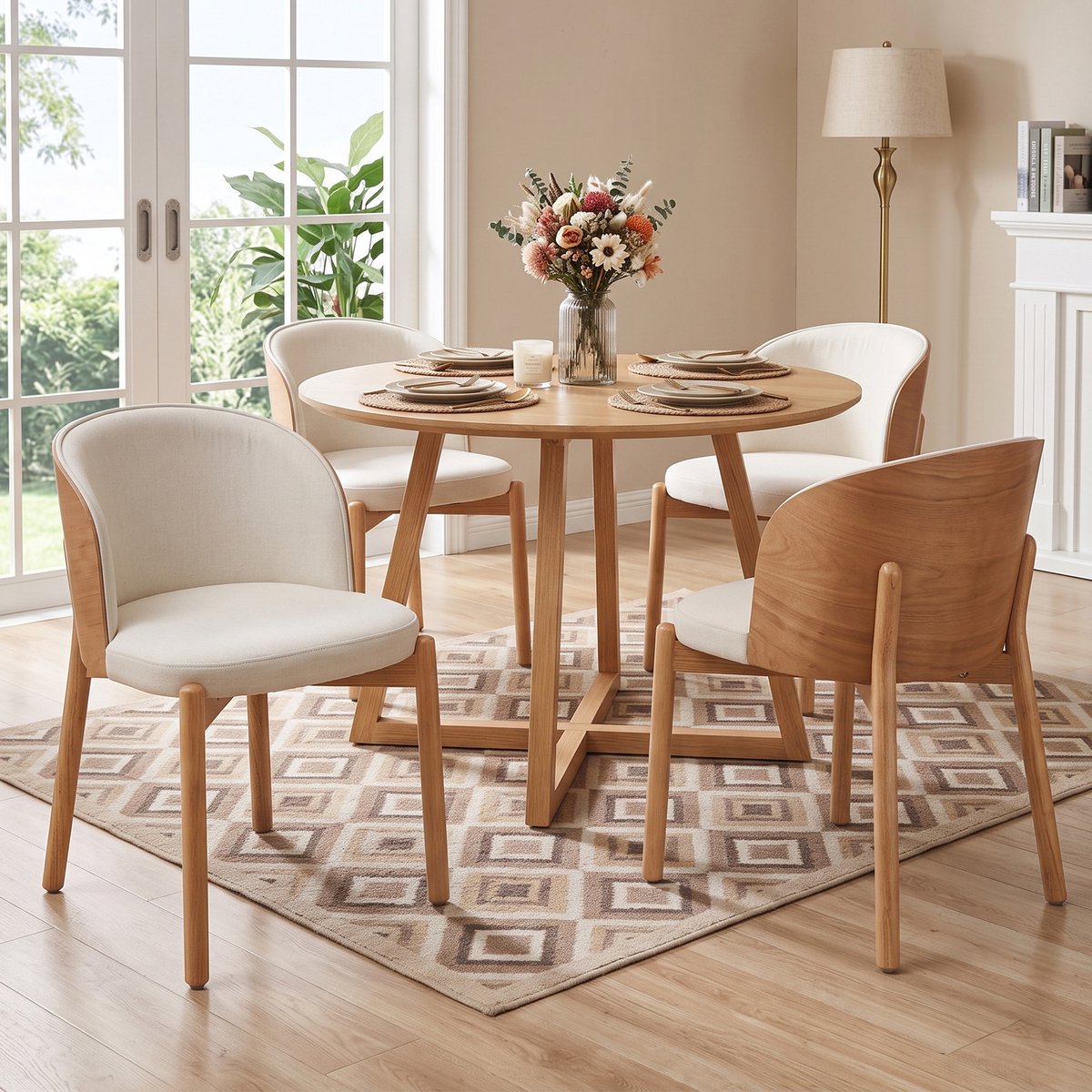 4 Eetkamerstoelen Massief Hout 57x49x74 cm - Houten Stoelen Met Linnen Bekleding En Essenhout Rugleuning Natuur