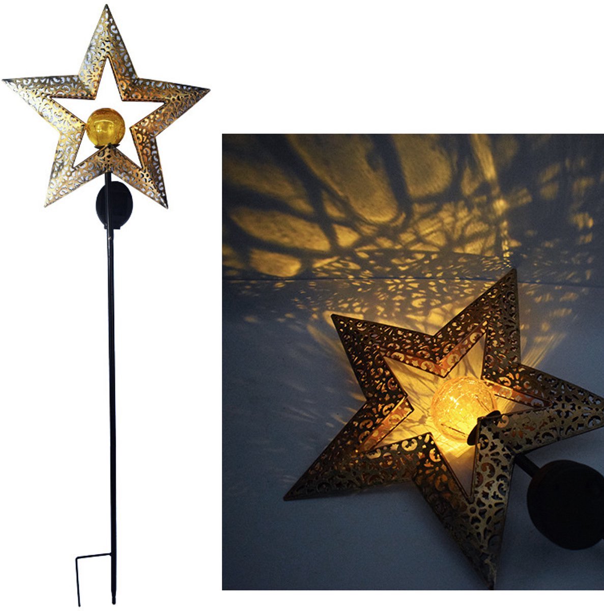 Casalora Tuinverlichting - tuinverlichting op zonneenergie - Solar Tuinverlichting Ster - 1 Stuks - Metaal en Glas - Kunstplanten Kunstbloemen Solar Schuttinglamp voor Tuin, Terras, Gazon