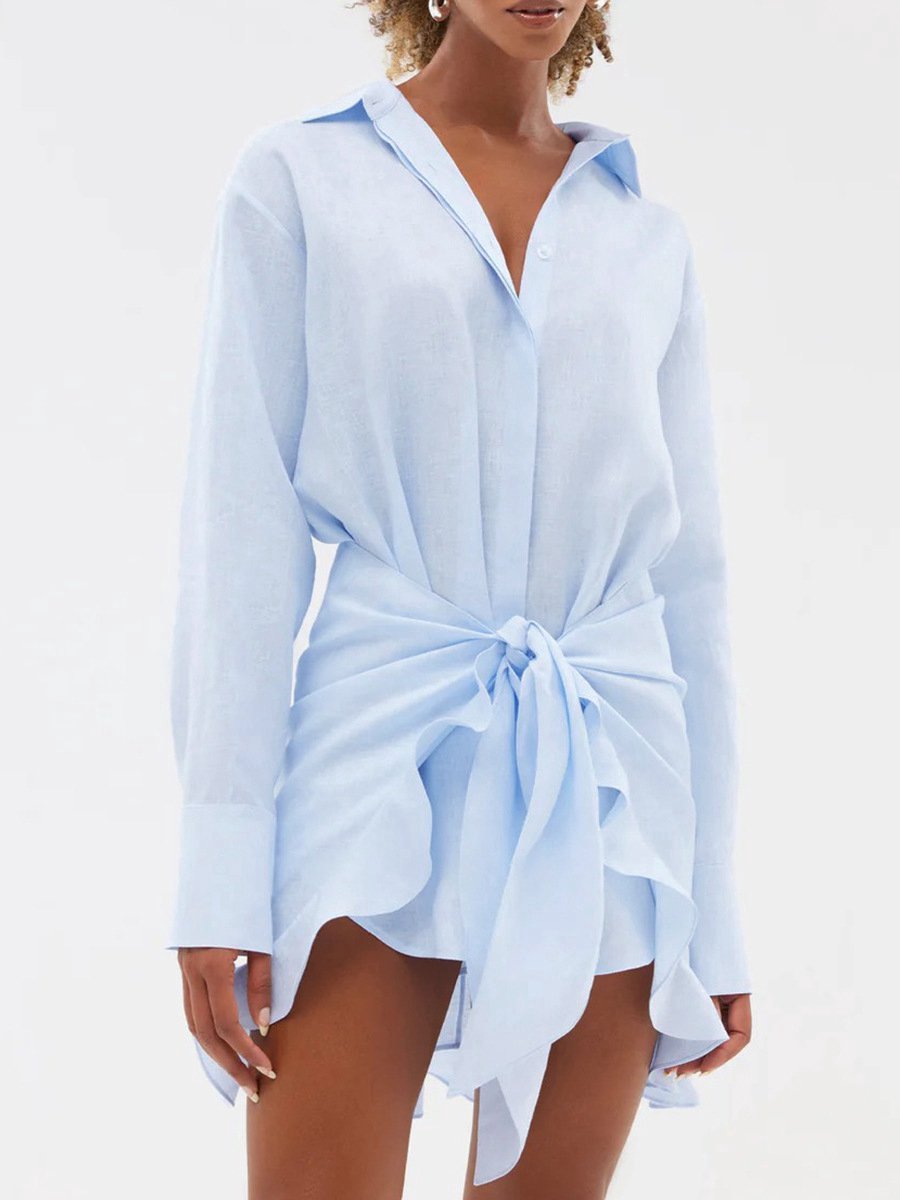 Casalora Korte Jurkjes Dames - 100% Katoen Blousejurk - Casual Zomerjurk - Blauw - M