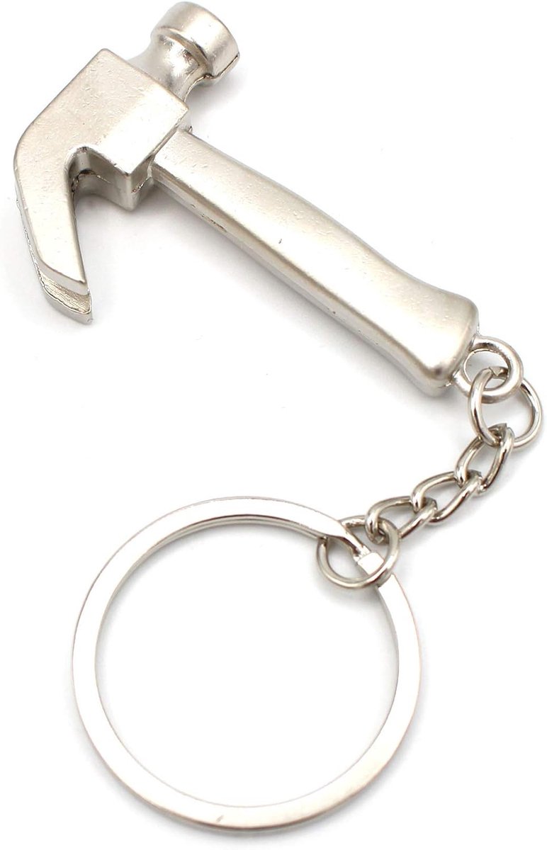 SnelShoppen - Miniatuur hamer sleutelhanger van metaal, 60 mm, chroomkleurig, ideaal voor installateurs, slotenmakers, timmerlieden en mechanica