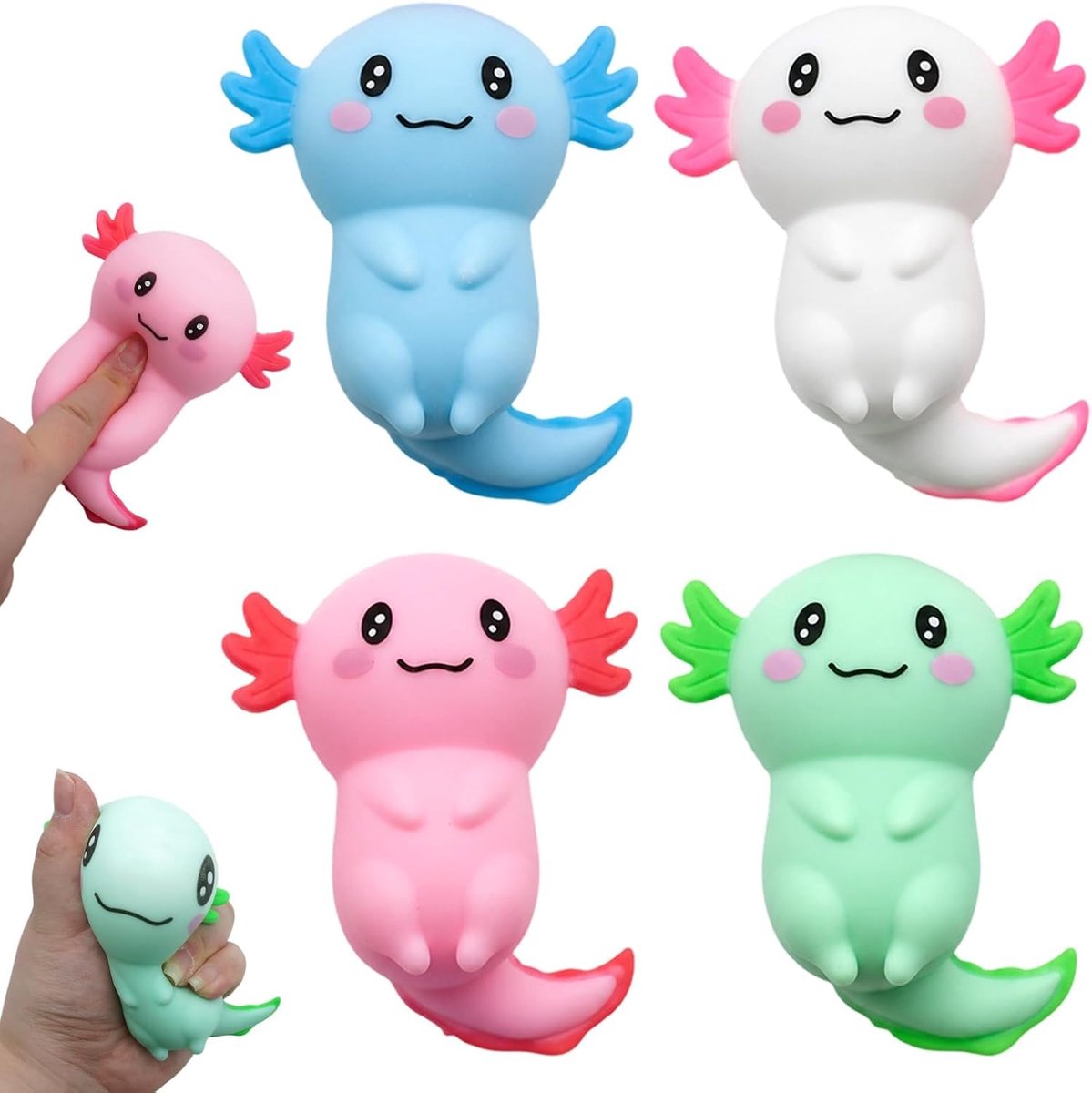 Axolotl knuffelbal set - 4 verschillende kleuren - zachte stressbal - perfect voor stressverlichting - ShopVlot
