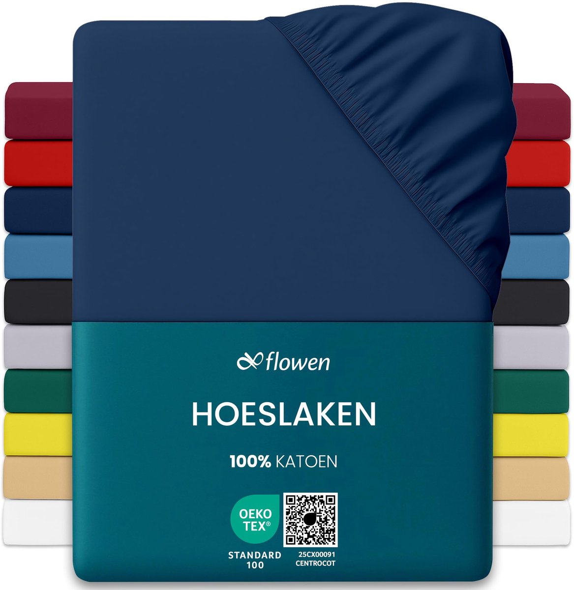 Hoeslaken eenpersoonsbed 90 x 200 cm - donkerblauw - 100% katoen - ademend en duurzaam - ShopVlot