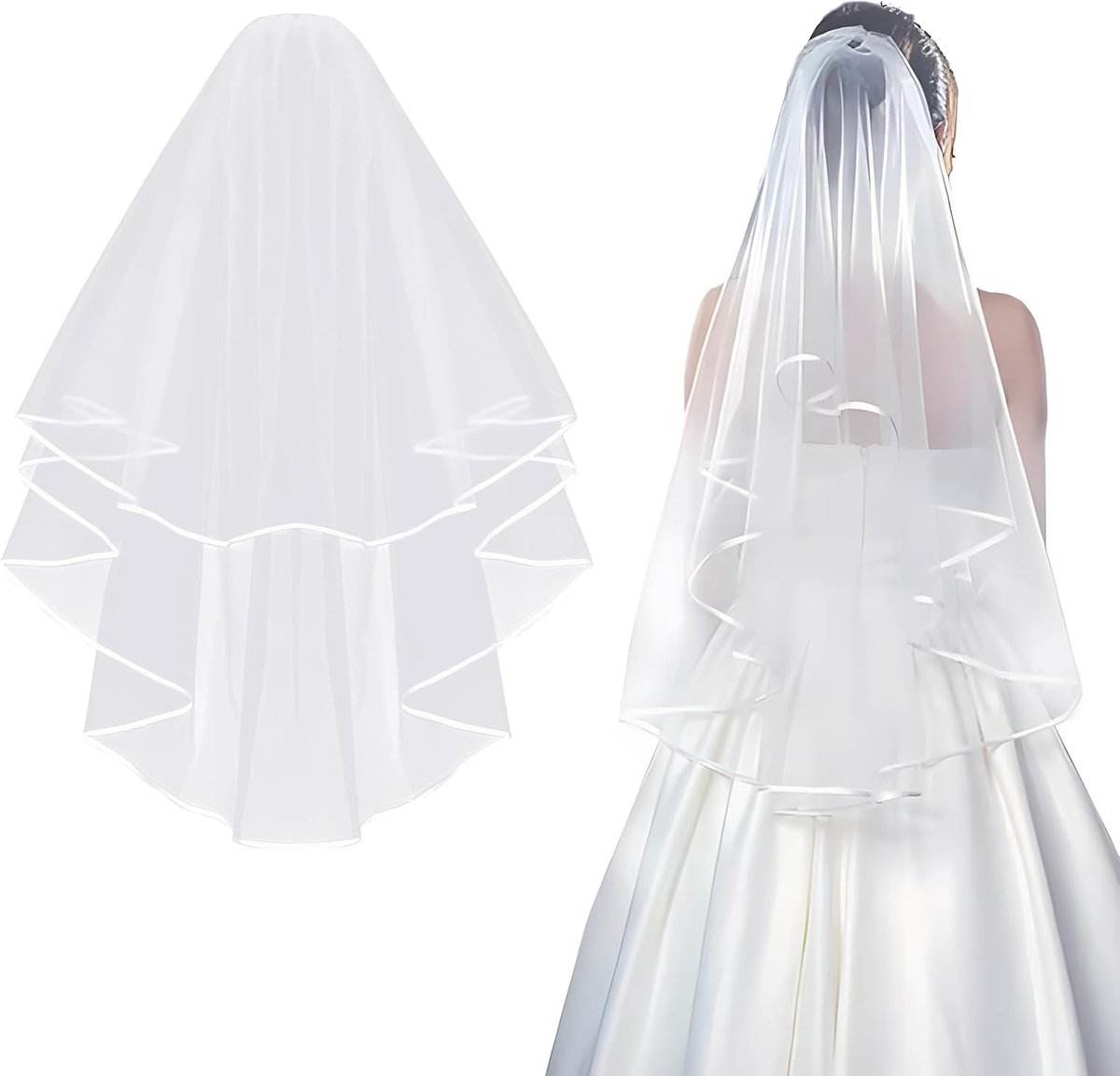 Vrouwen Bruidsreliëf 2 Laags Kort Voile - Tulle Haaraccessoire - Elegant voor Bruiloft - ShopVlot