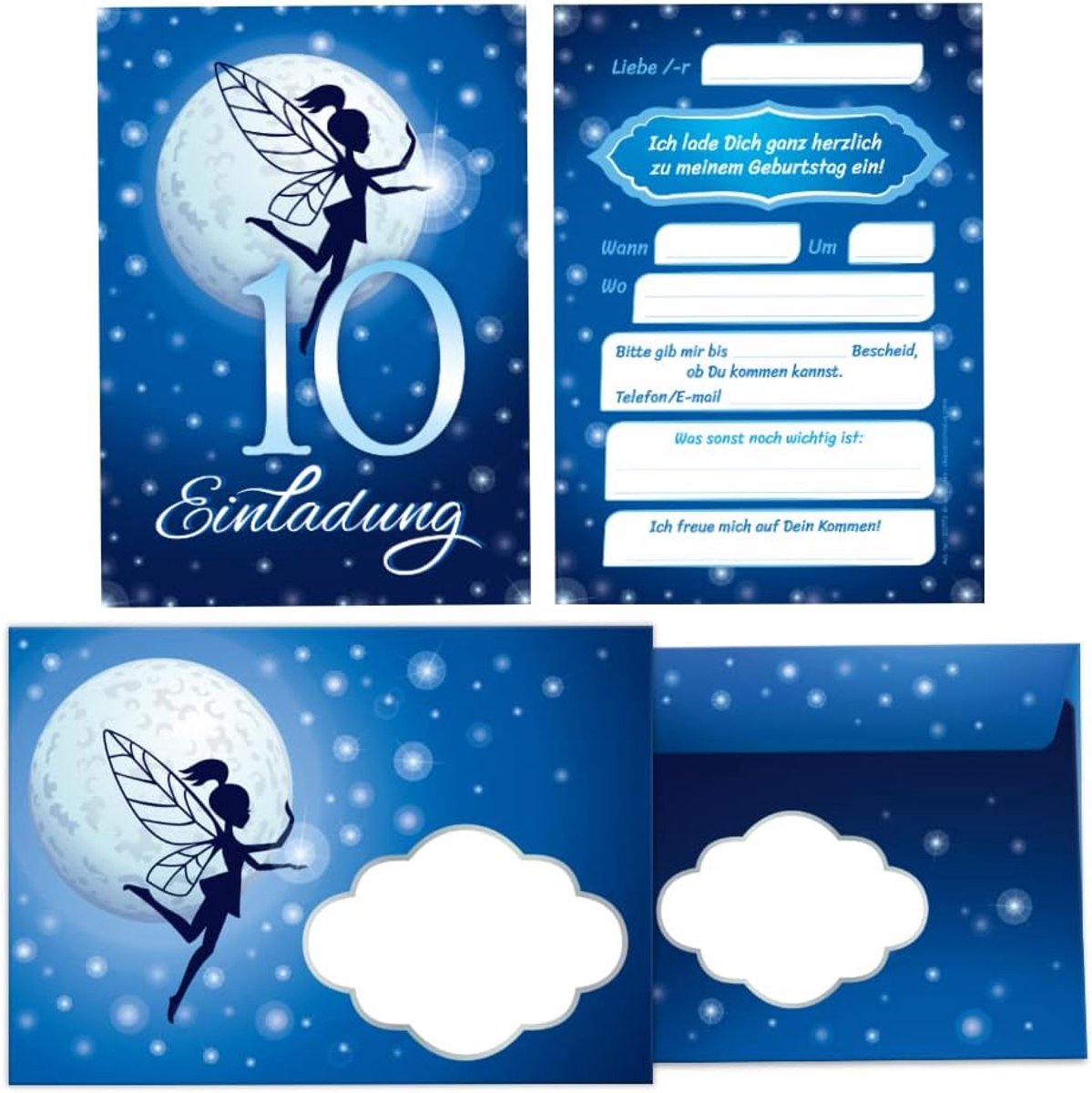uitnodigingskaarten 10 stuks - voor 10e verjaardag meisje - met enveloppen - vulvelden voor belangrijke info - ShopVlot