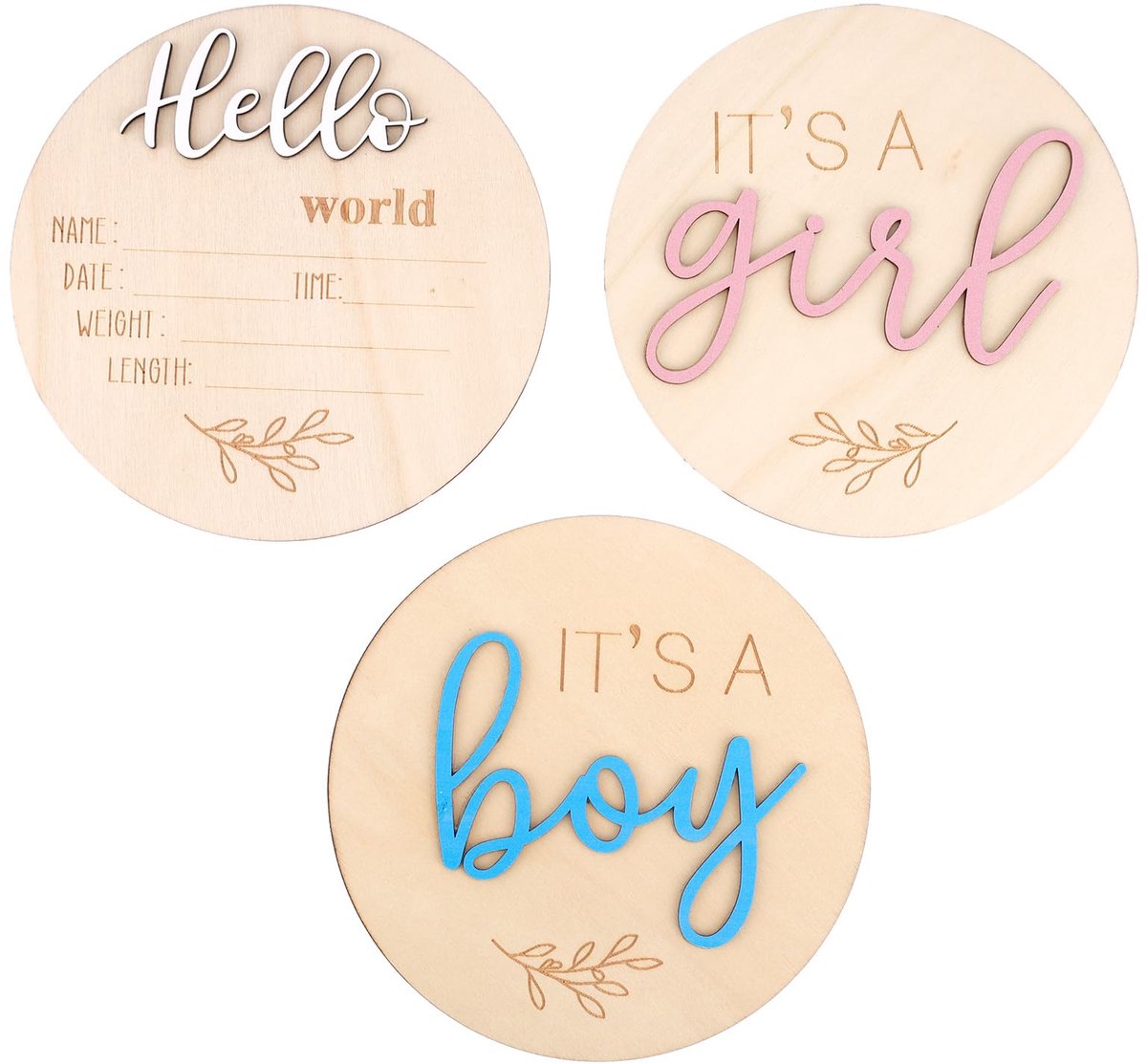 Baby Aankondiging Bord 3 Stuks - Houten Naamplaat - Gender Reveal Geboorte Jongen/Meisje - Perfect voor Foto Props - ShopVlot