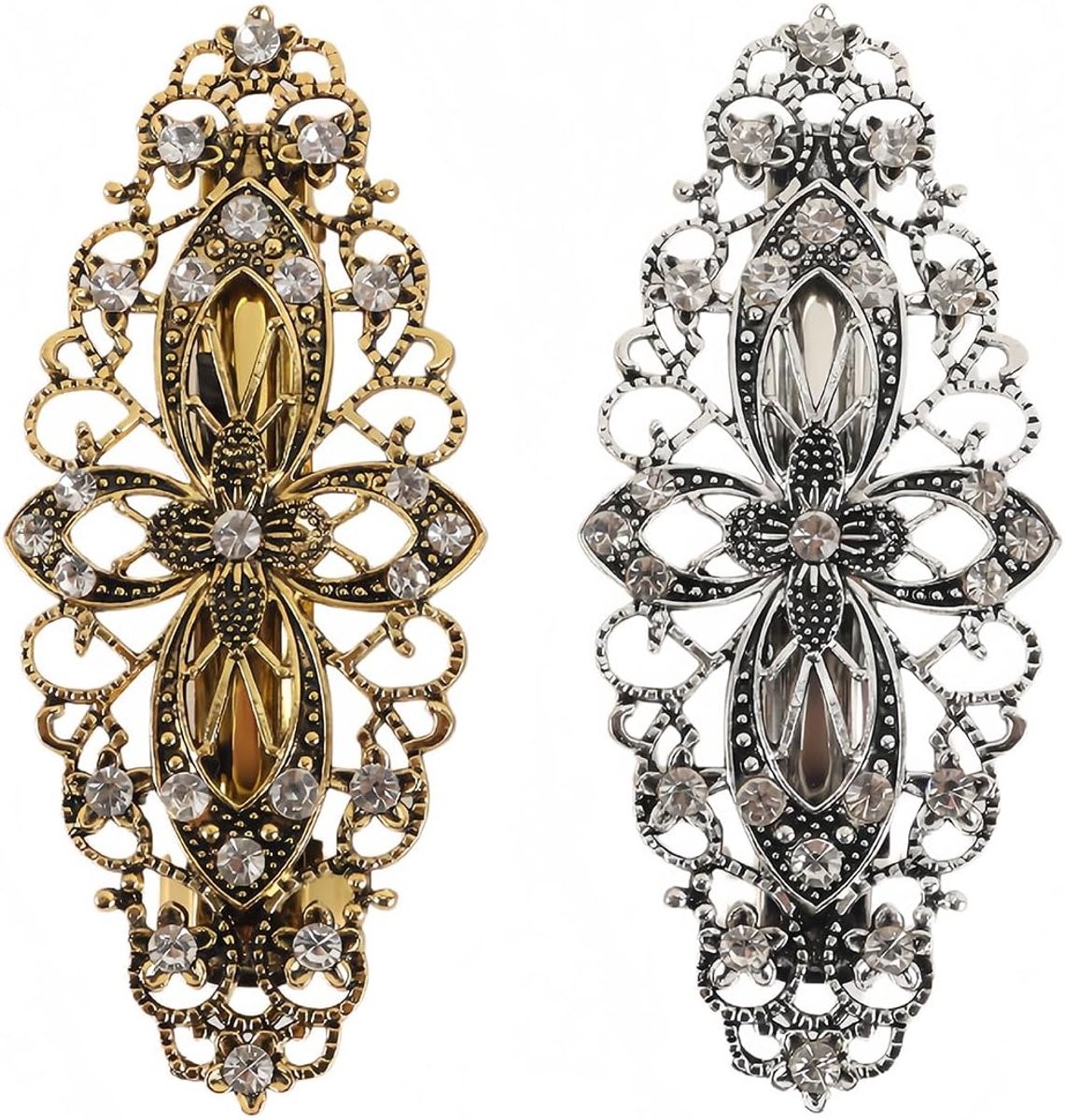 2 stuks vintage bloem haarspelden, disc haar lente clip metalen haaraccessoires voor vrouwen (zilver, goud)