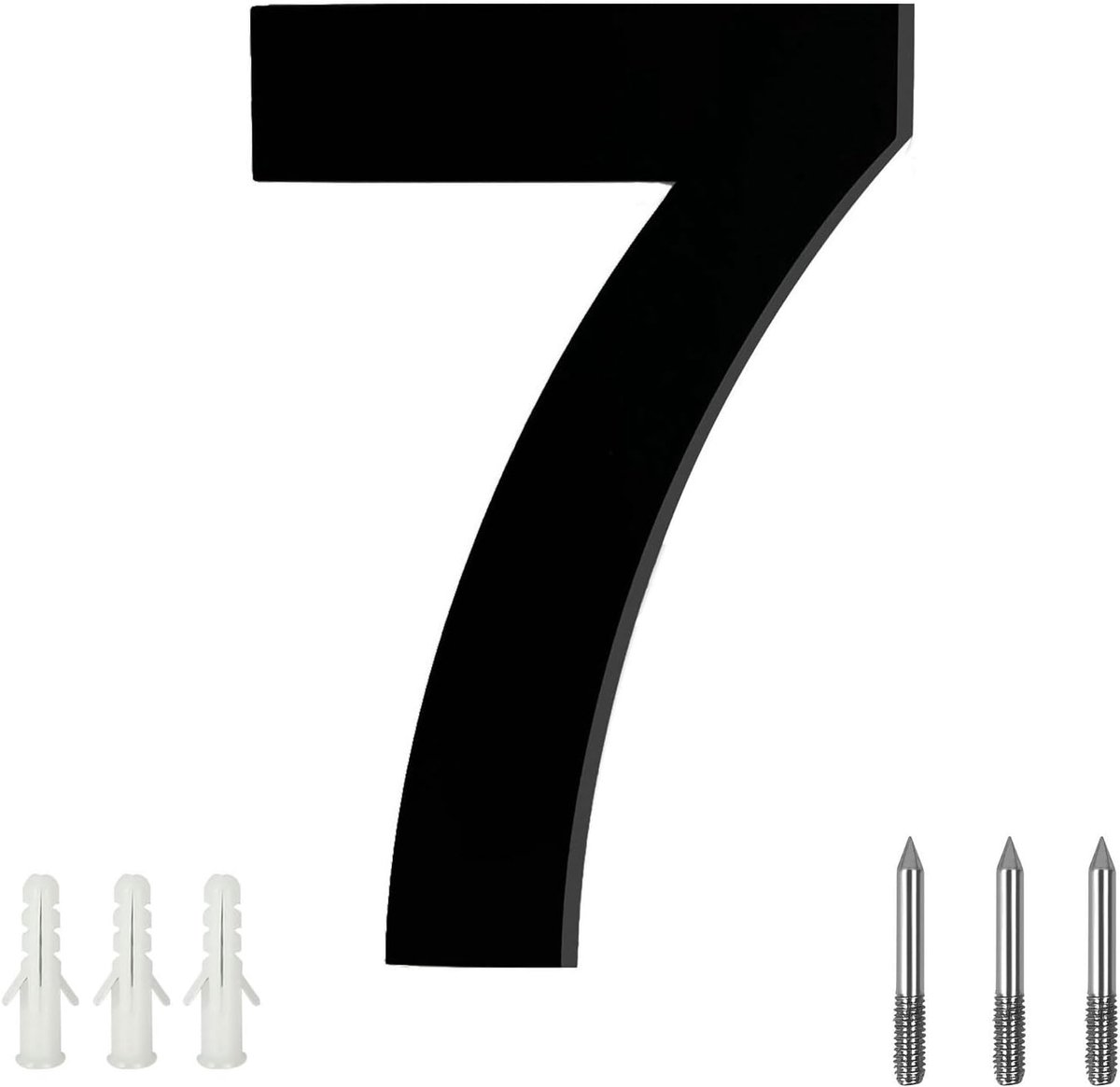 Huisnummers Voor Buiten - 8 Inch (10 cm) Modern Groot Metalen Nummer - Roestvrij Staal Signaal 7 - Zwart