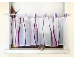 Vitrage met golfpatroon Gardine Print Korte gordijn met lussen Keukengordijn Kort Modern Voile Bistrogordijn Transparant HxB 45x90cm Violet
