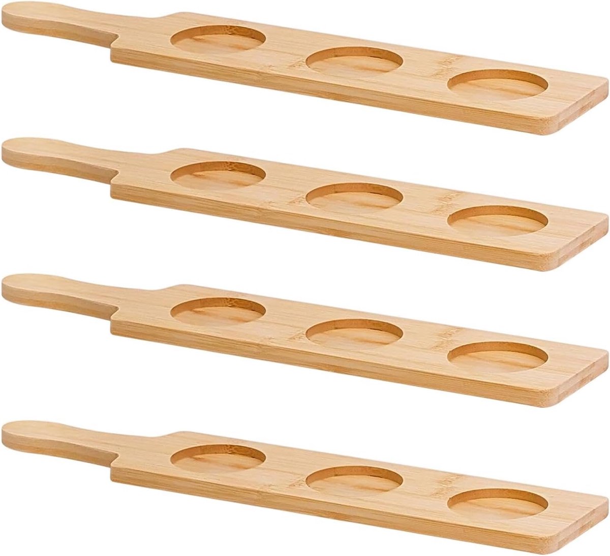 Proefplanken 4 Stuks Houten 3-Gleuven Wijnproefplateau | Houten Drank Serveerplanken Voor Bartenders Entertainers Bijeenkomsten Thuiskroegen Thema-Evenementen Clubs Restaurants