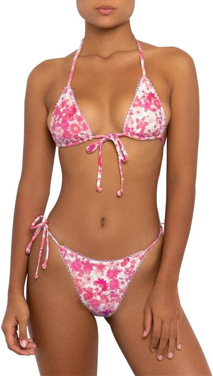 Bikini dames set tweedelige haltertop triangel sexy string badpak badmode zijdelingse vetersluiting — afbeelding 4