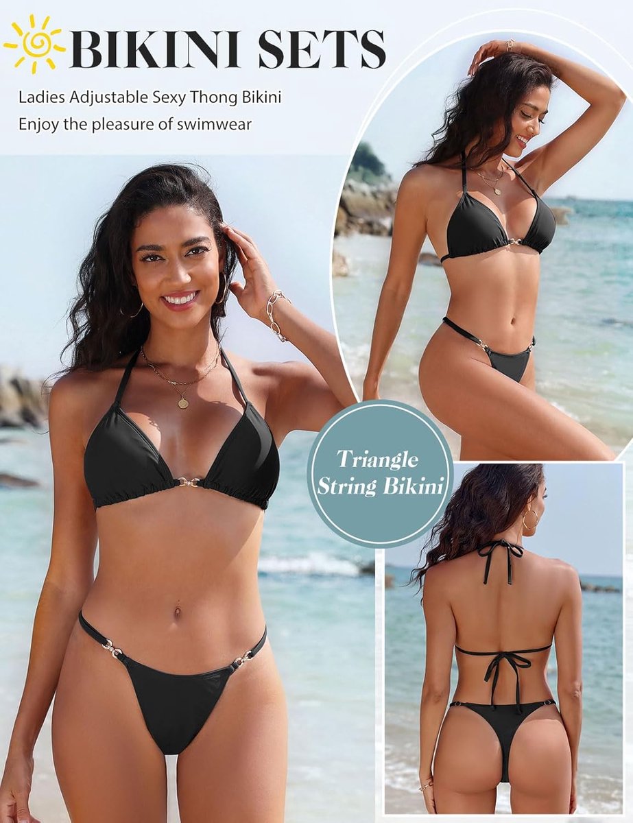 Bikini voor dames, klassieke triangel-bikini, tweedelig badpak, sexy tanga, string, bikini, instelbare bandjes, bikini-sets, lage taille, badpak met spaghettibandjes