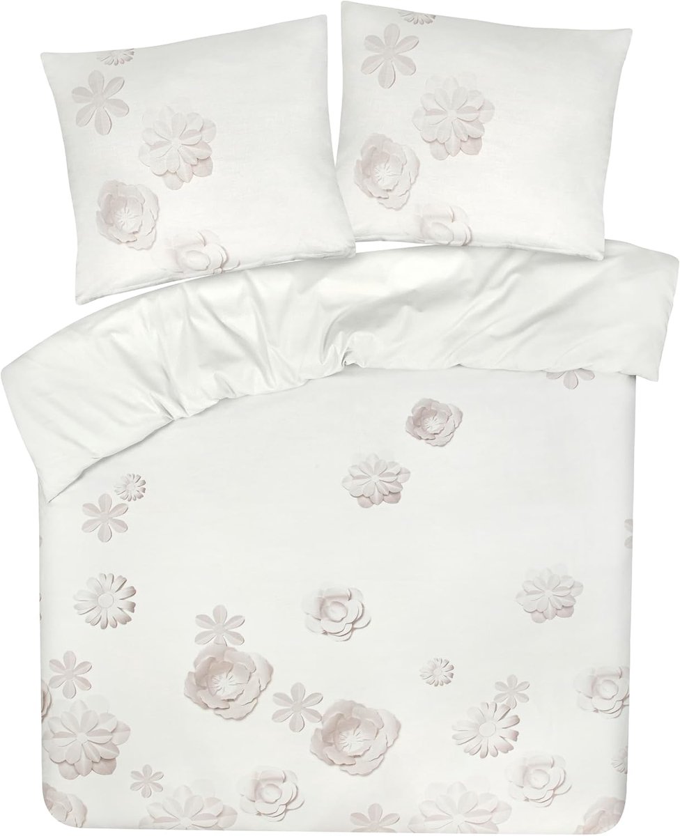 Dekbedovertrek 140x200 - 100% katoen - bloemen naturel - heerlijk zacht en ademend - SnelShoppen