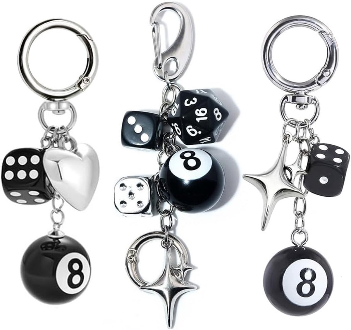 Dames kubus bal 8 hangers decoratieve tas accessoires 3 stuks geluksbrenger sleutelhanger auto bedelhanger voor meisjes mannen