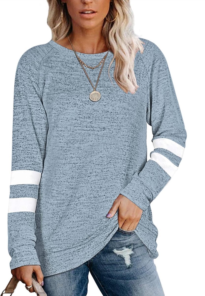 Dames Lange Mouwen Ronde Hals Vrijetijds T-shirts Blouses Sweatshirts Tuniek Tops met Zak