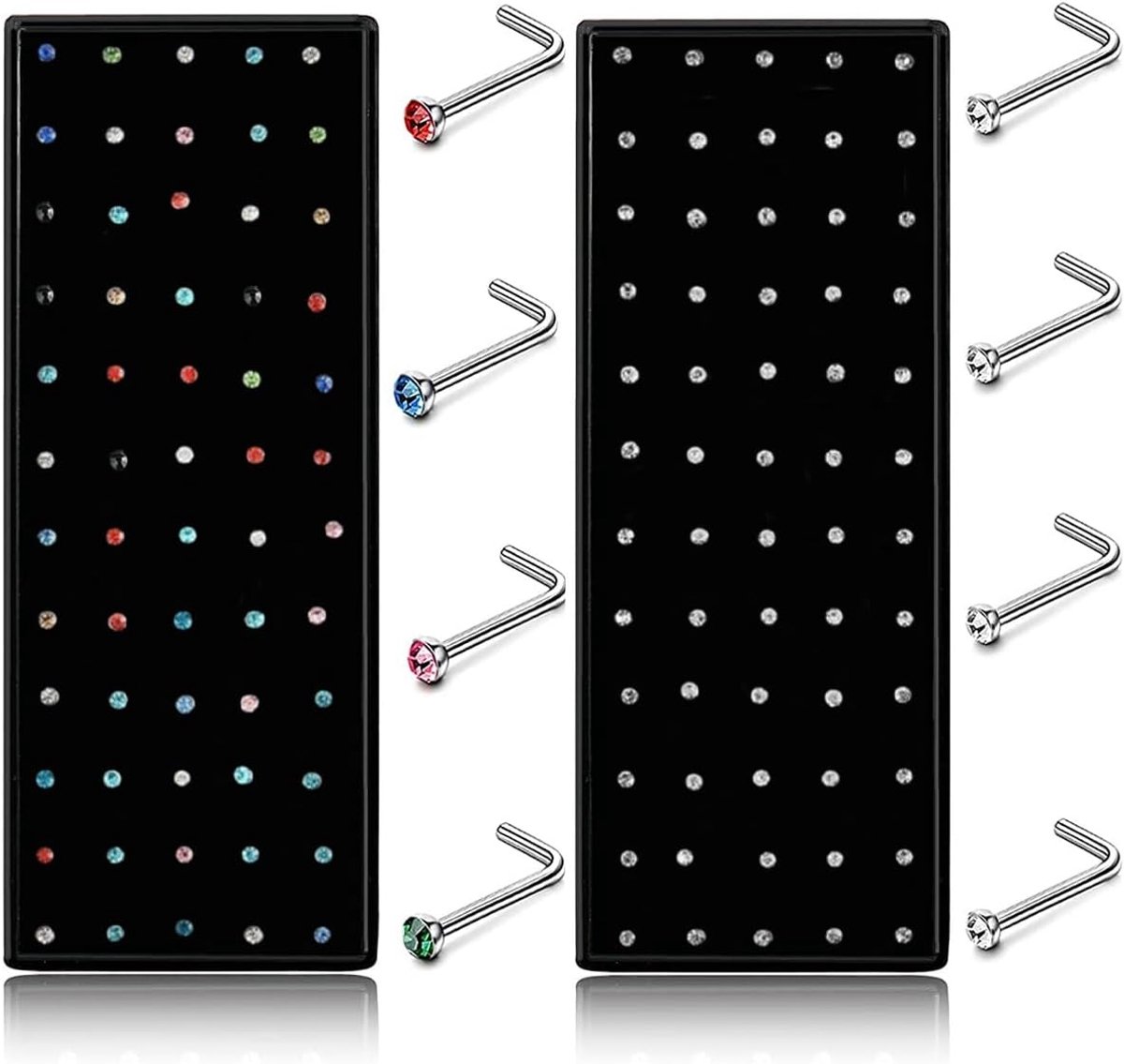 120 stuks, chirurgisch staal 316, hypoallergeen, roestvrij staal, kristallen strassteentjes, recht, van roestvrij staal, neusring 1,8 mm