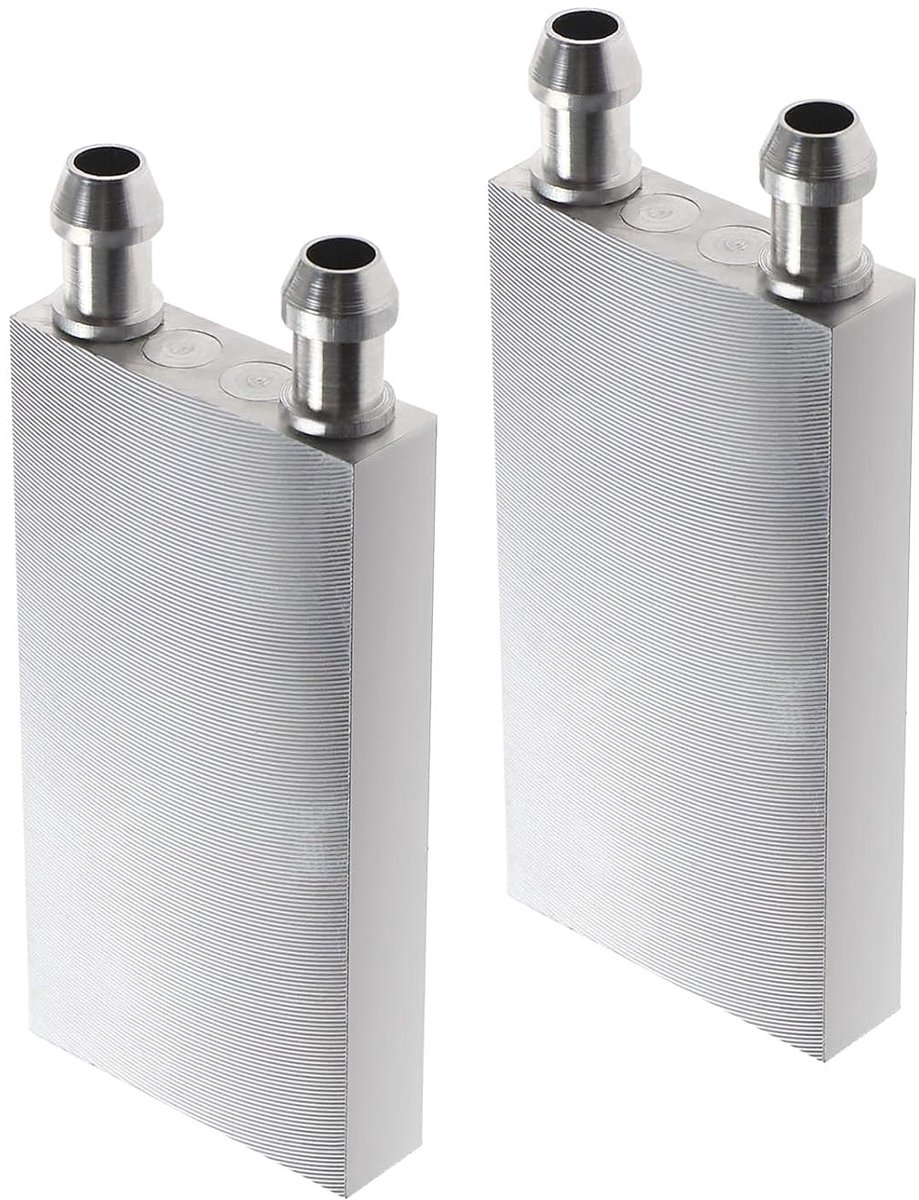 2 x waterkoelblok van aluminium, 40 x 80 x 12 mm, voor waterkoeler, koellichaamssysteem, CPU grafische radiator met 9 mm mondstuk
