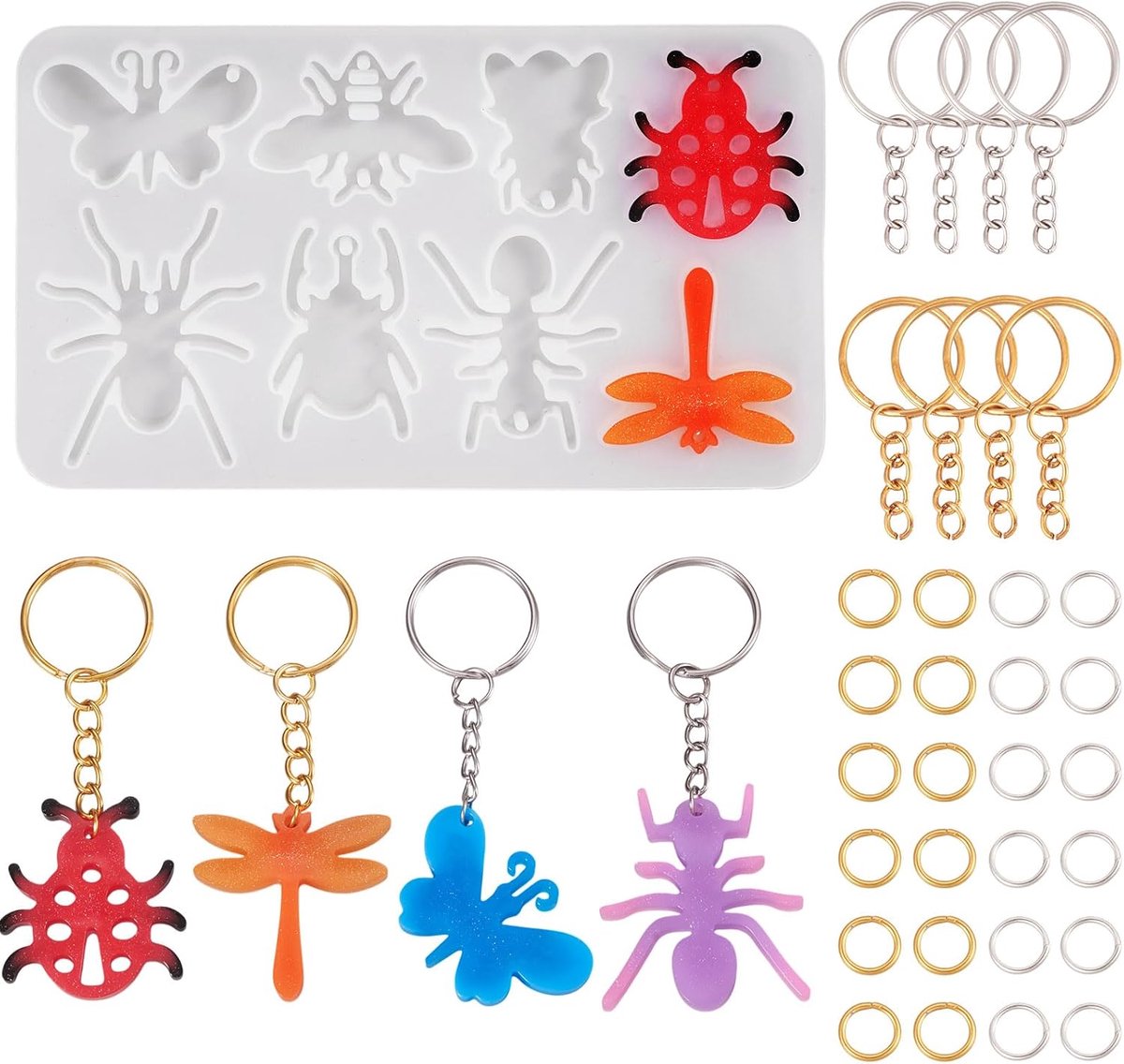 1 stuk Insect Thema UV Hars Epoxy Mal Vorm Vlinder Libelle Siliconen Hars Mal met Open Springringen & Sleutelringen voor Epoxy Ambachten Sieraden Maken