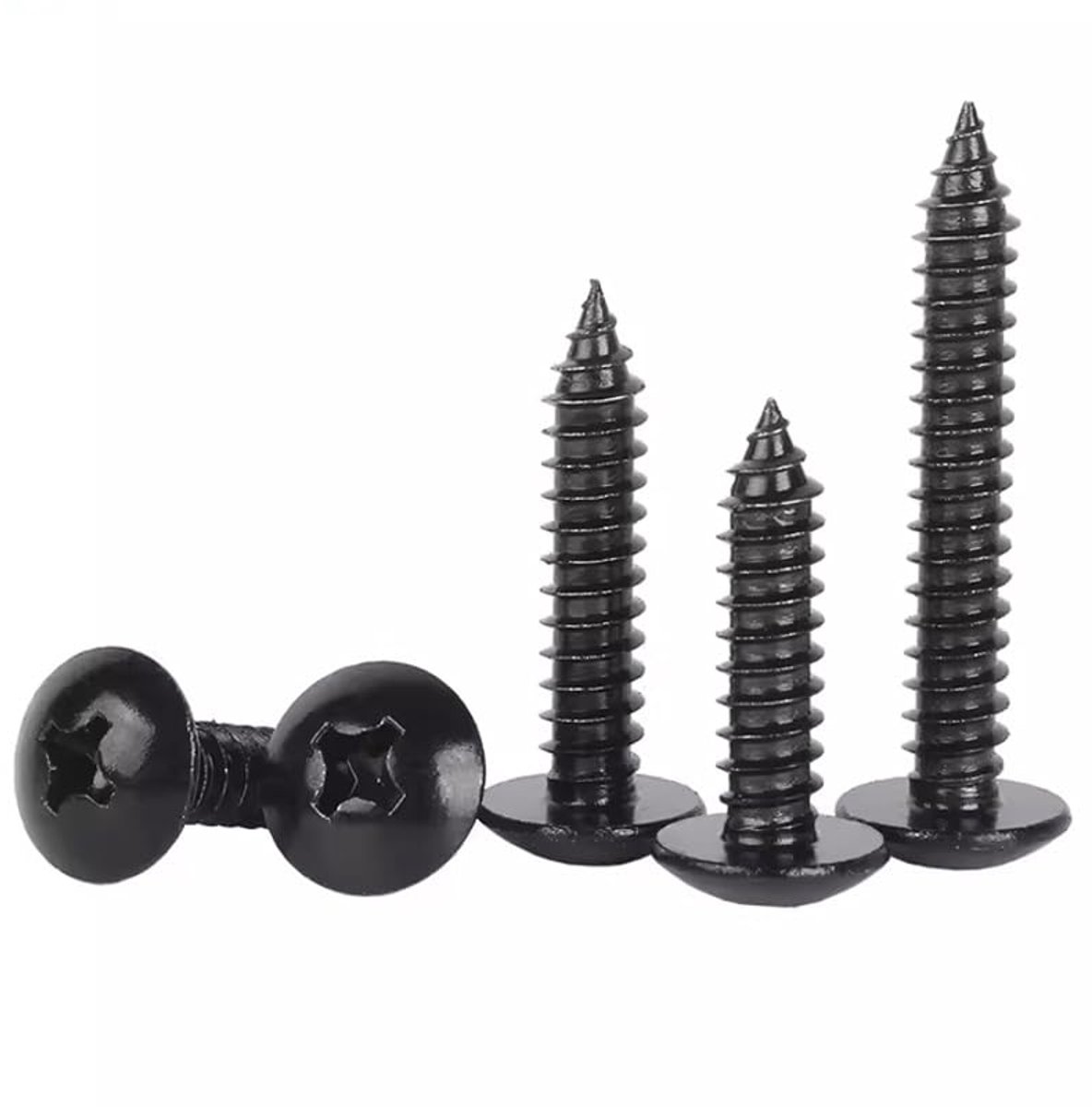 40 stuks zelftappende schroeven, M4 x 10 mm, zwart, ronde kop schroefdraadschroeven met kruiskop (Phillips) voor hout, metaal en kunststof PUNTO ES LIGHTING